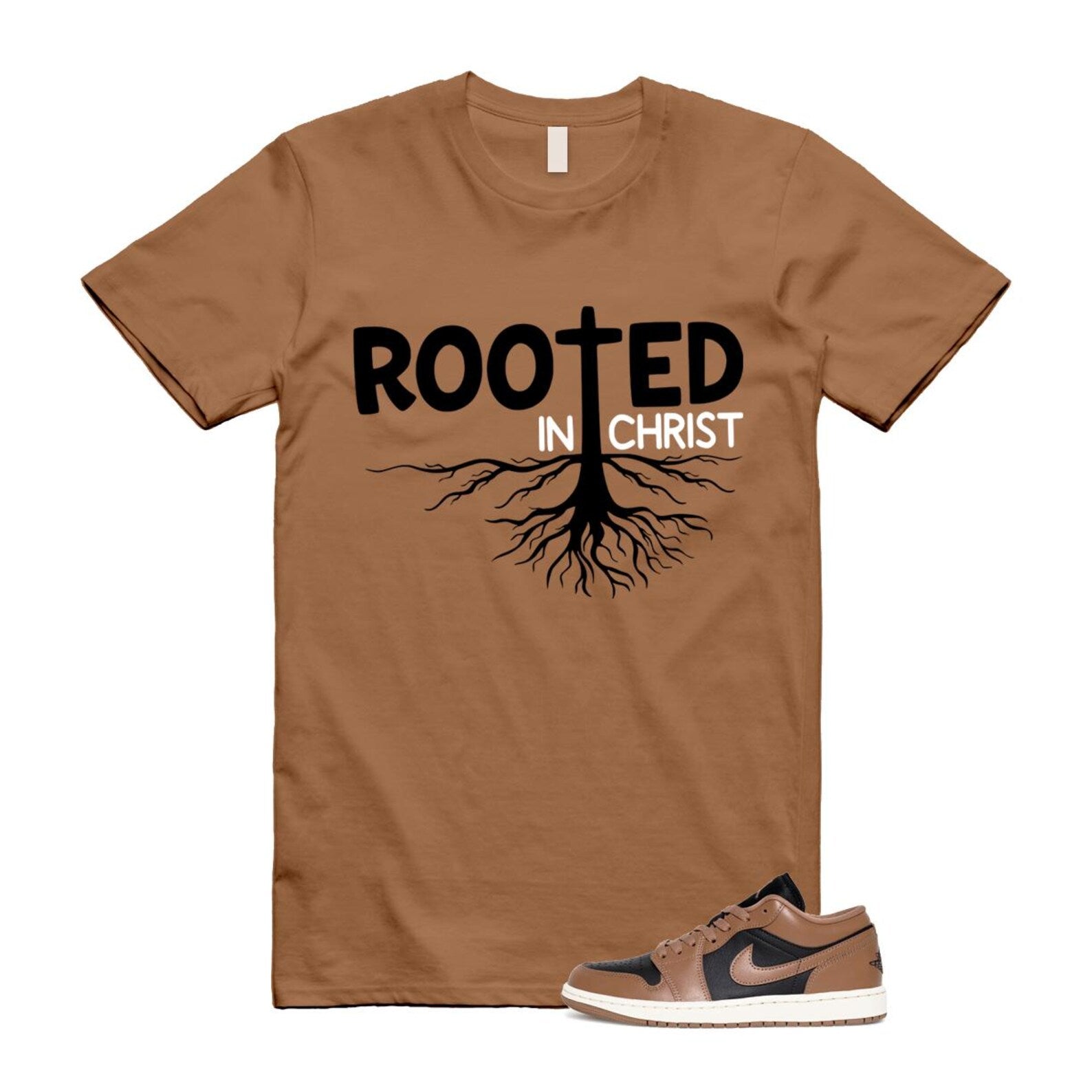 1 Archaeo Brown Black Sail Low White T Shirt Match ROOTED ,DC0774-021 T-Shirt, Sneaker Match Tee