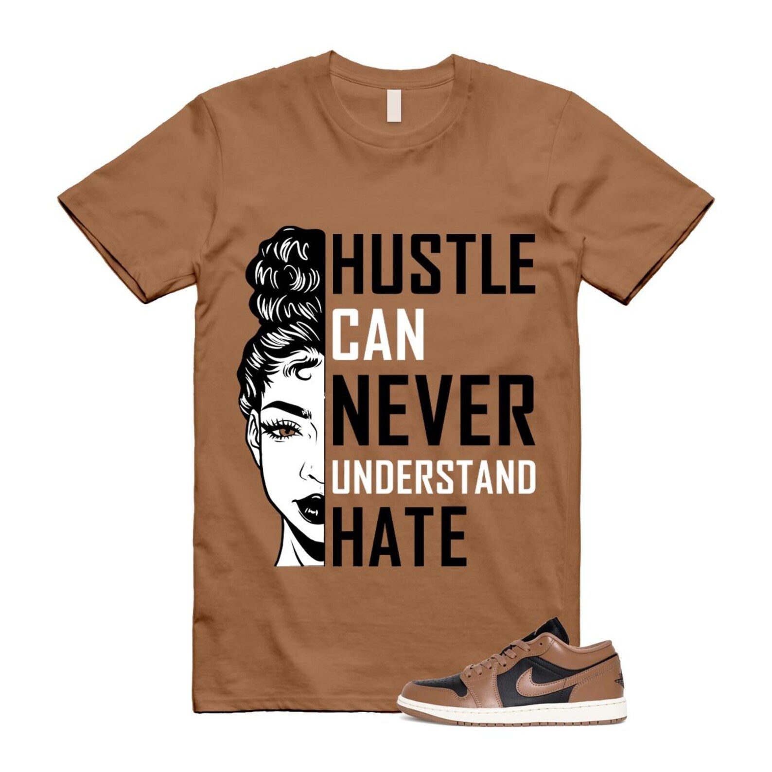 1 Archaeo Brown Black Sail Low White T Shirt Match HUSTLE ,DC0774-021 T-Shirt, Sneaker Match Tee