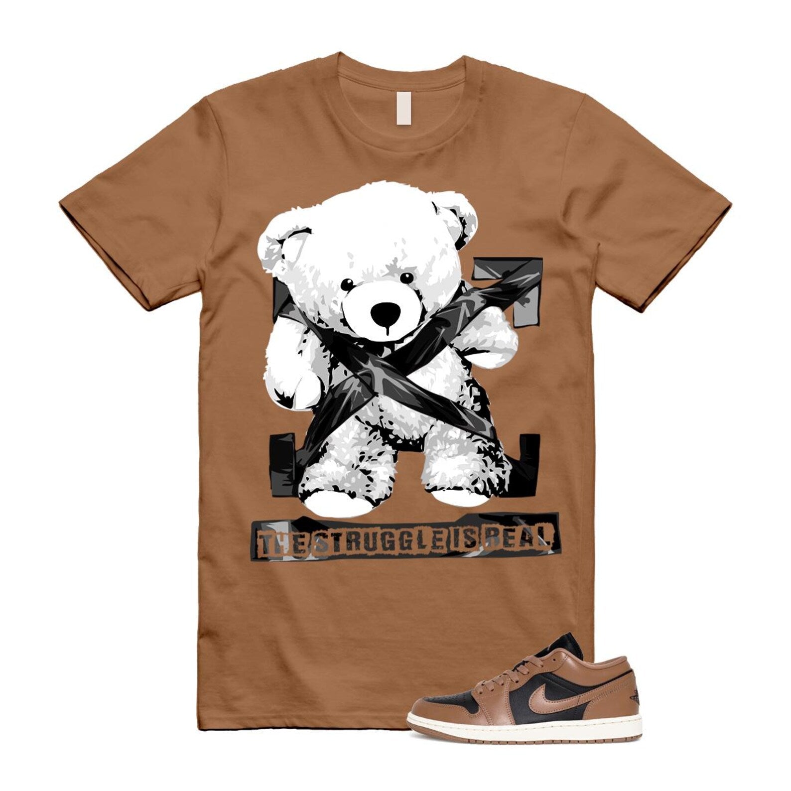 1 Archaeo Brown Black Sail Low White T Shirt Match STRUG ,DC0774-021 T-Shirt, Sneaker Match Tee