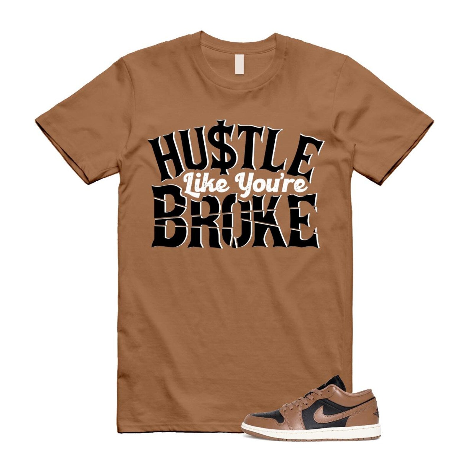 1 Archaeo Brown Black Sail Low White T Shirt Match BROKE ,DC0774-021 T-Shirt, Sneaker Match Tee
