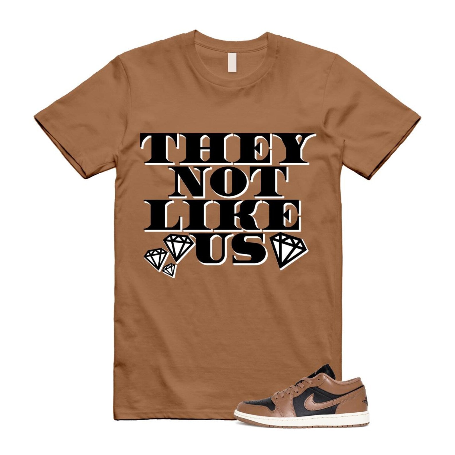 1 Archaeo Brown Black Sail Low White T Shirt Match US2 ,DC0774-021 T-Shirt, Sneaker Match Tee