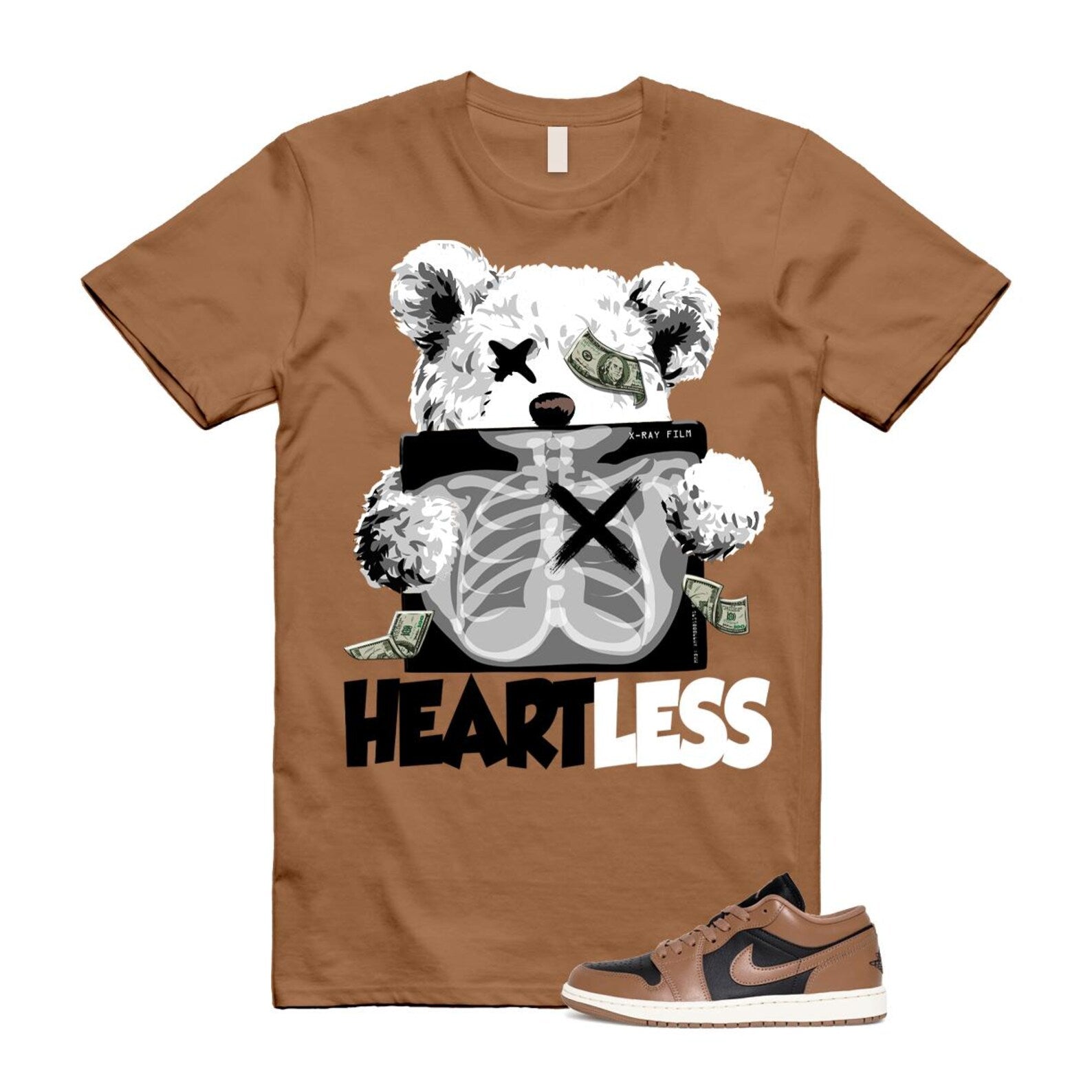 1 Archaeo Brown Black Sail Low White T Shirt Match HEART ,DC0774-021 T-Shirt, Sneaker Match Tee