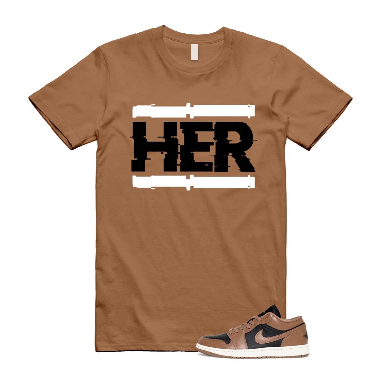 1 Archaeo Brown Black Sail Low White T Shirt Match HER ,DC0774-021 T-Shirt, Sneaker Match Tee