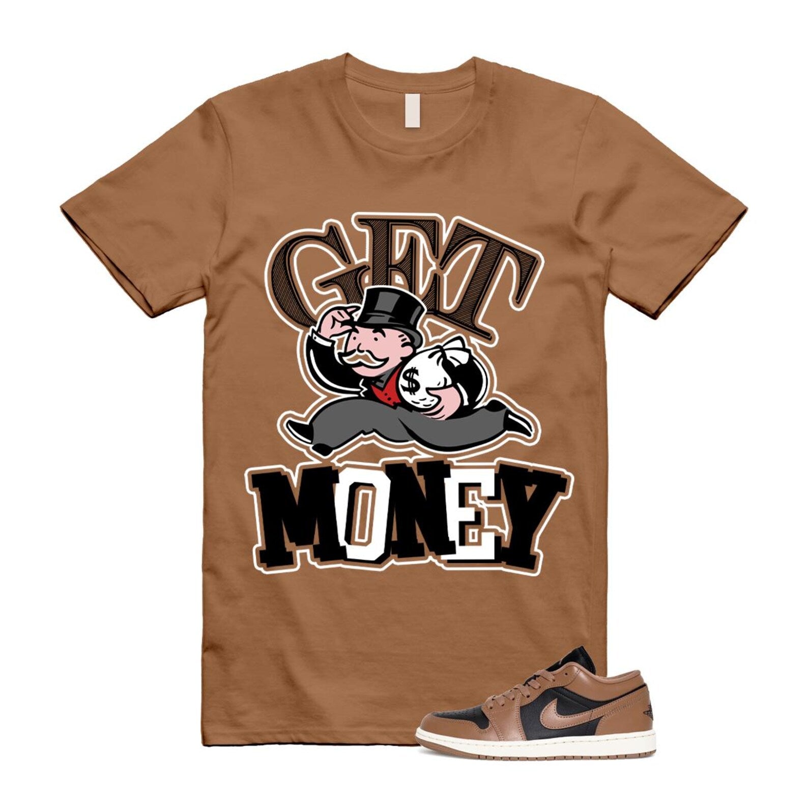 1 Archaeo Brown Black Sail Low White T Shirt Match GM ,DC0774-021 T-Shirt, Sneaker Match Tee