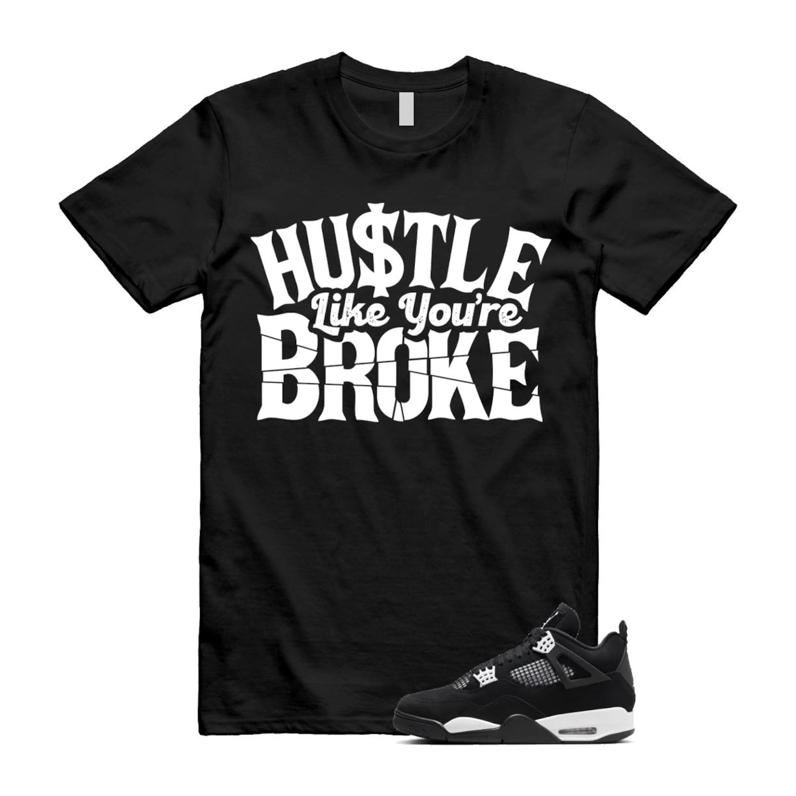 Jordan 4 Retro White Thunder T Shirt Match BROKE ,FQ8138-001 T-Shirt, Sneaker Match Tee
