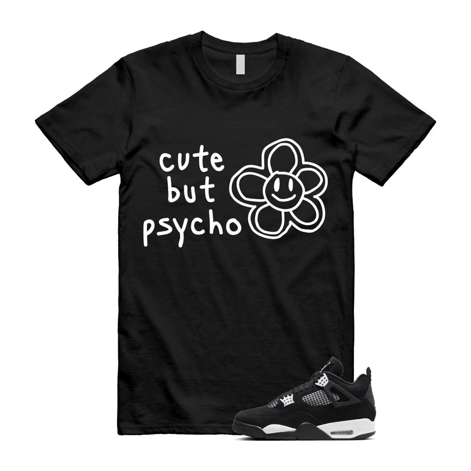 Jordan 4 Retro White Thunder T Shirt Match PSYCHO ,FQ8138-001 T-Shirt, Sneaker Match Tee