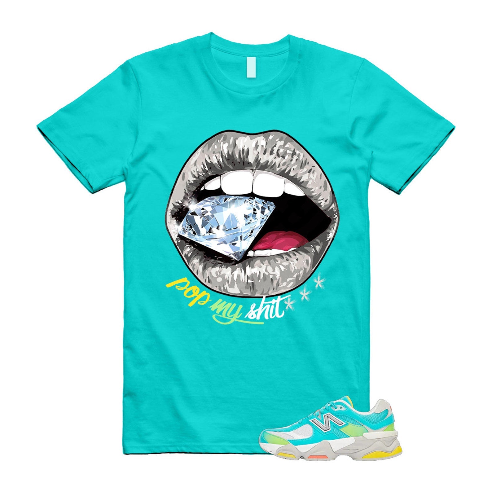 Cyan Burst 9060 Virtual Blue White Reflection Grey Guava Sunflower Yellow GS T Shirt Match POP ,U9060DBT T-Shirt, Sneaker Match Tee