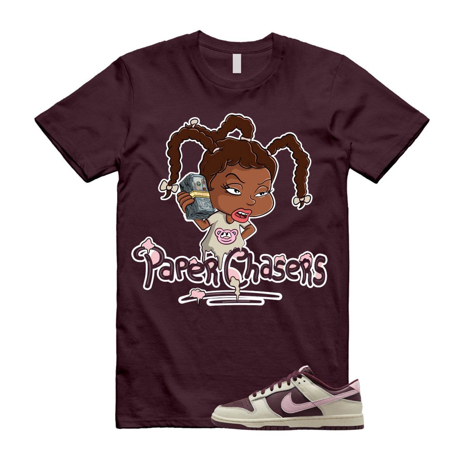 PC T Shirt to match Dunk Low Valentine’s Day Pale Ivory Medium Soft Pink Night Maroon Retro PRM ,DR9705-100 T-Shirt, Sneaker Match Tee