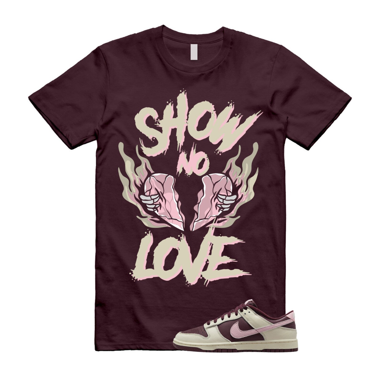 NO LOVE T Shirt to match Dunk Low Valentine’s Day Pale Ivory Medium Soft Pink Night Maroon Retro PRM ,DR9705-100 T-Shirt, Sneaker Match Tee