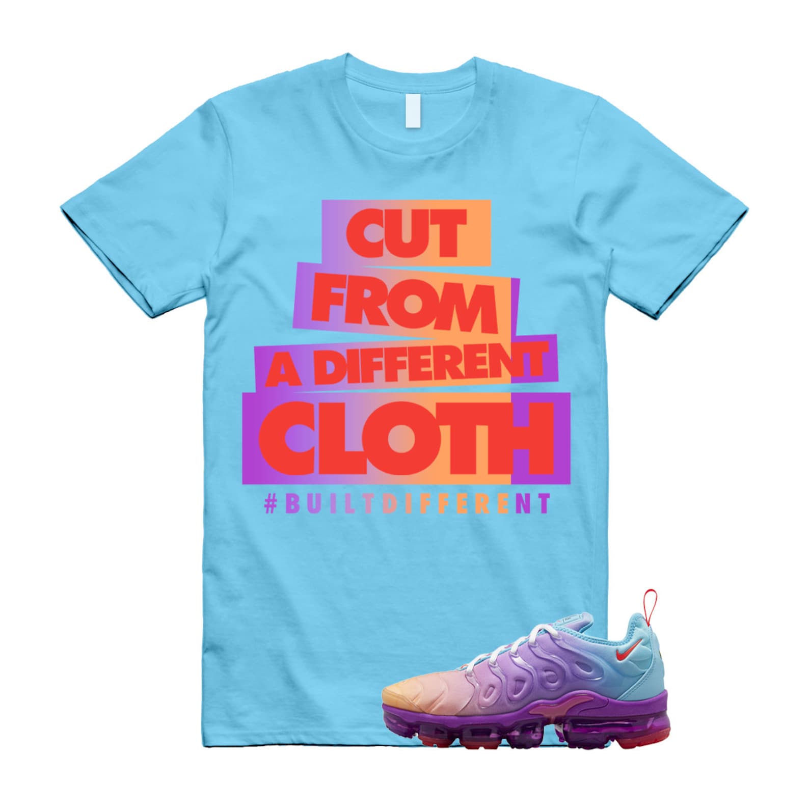 CLOTH T Shirt to match Air VaporMax Plus Multi Gradient Multicolor Peach Purple Blue 1 Color ,FD0823-500 T-Shirt, Sneaker Match Tee