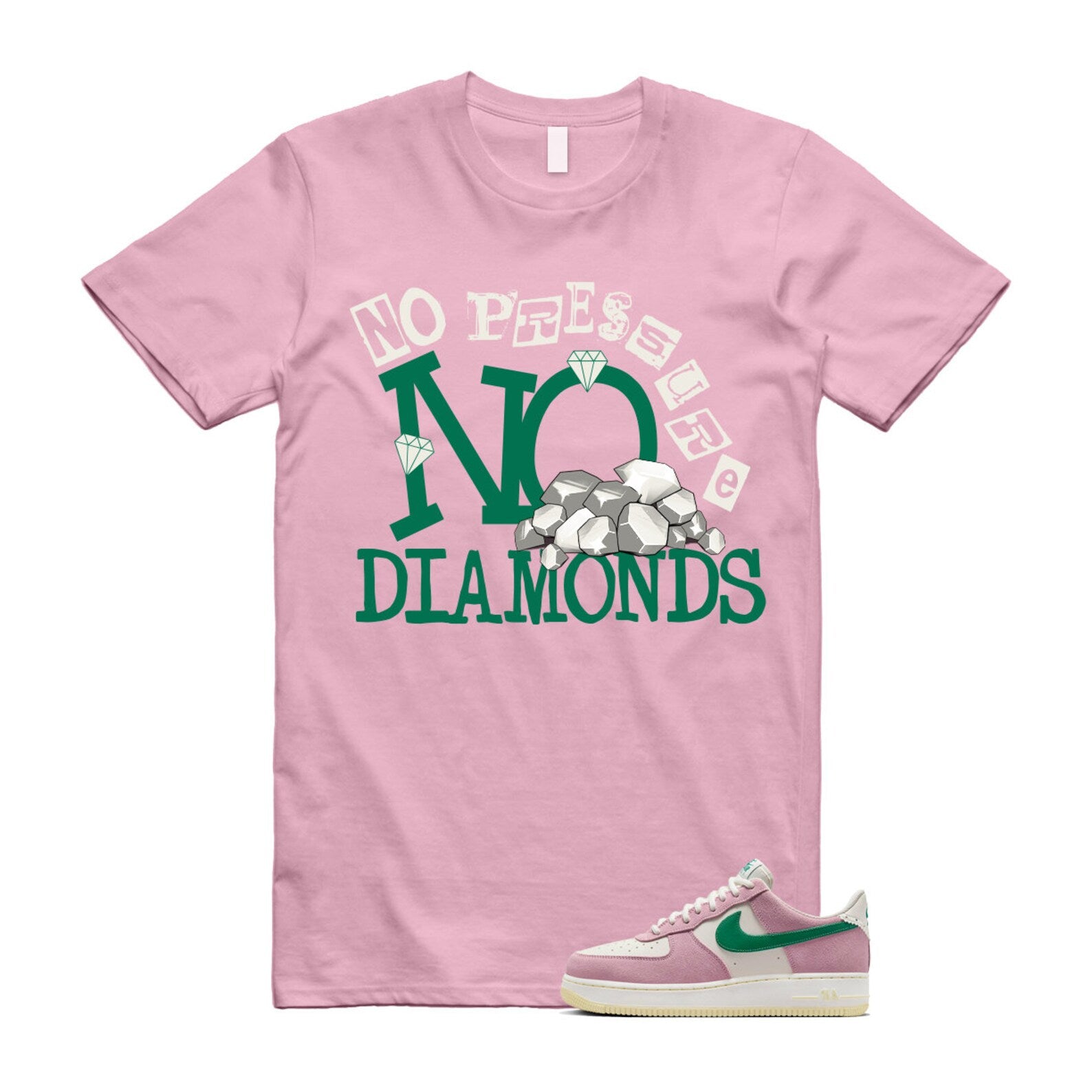 Air Force Pink Malachite 1 Low '07 LV8 Medium Soft Sail Alabaster T Shirt Match DIAMOND ,FV9346-100 T-Shirt, Sneaker Match Tee