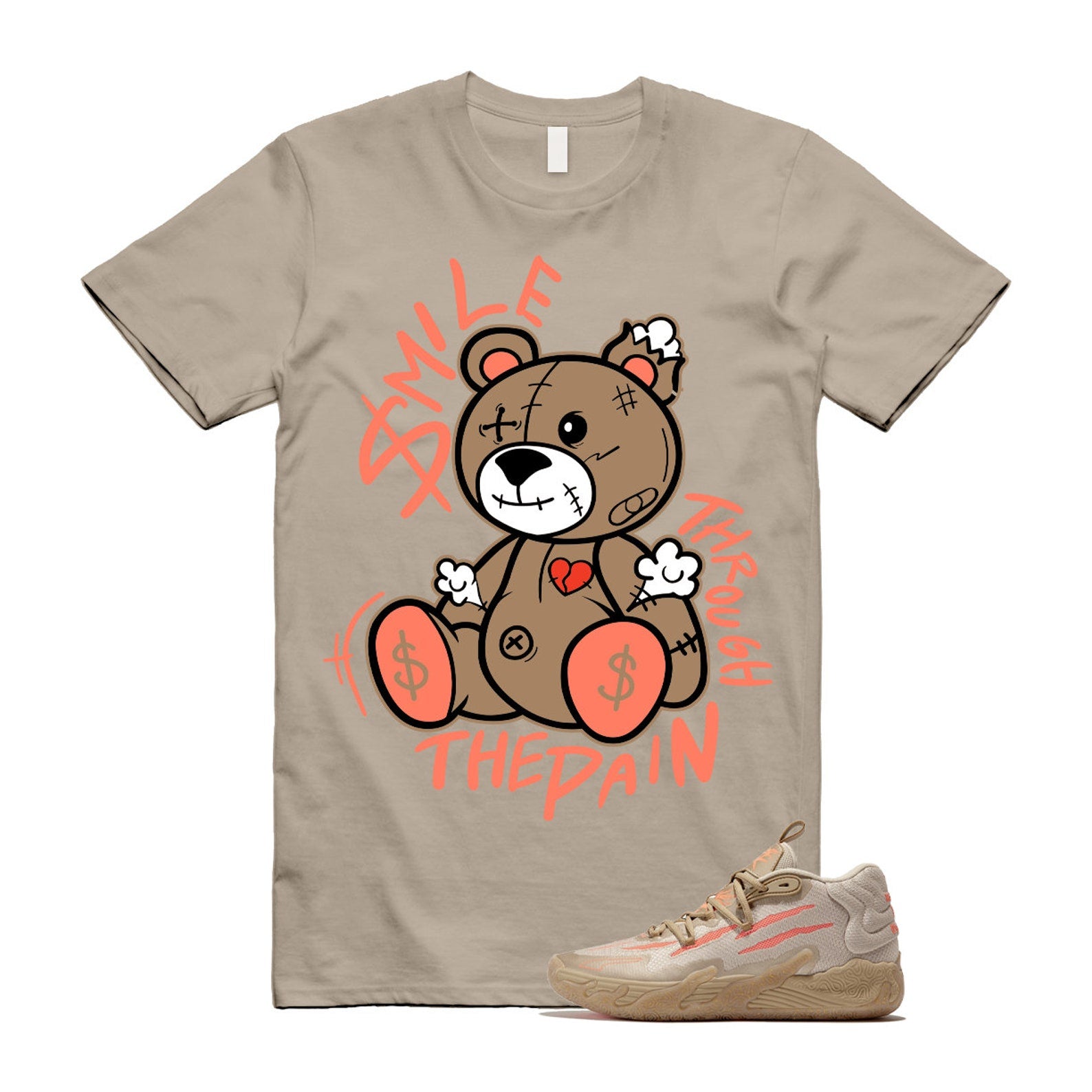 Chinese New Year LaMelo Ball MB.03 Gold Fluro Peach Pes T Shirt Match Smile Through The Pain ,309716-01 T-Shirt, Sneaker Match Tee
