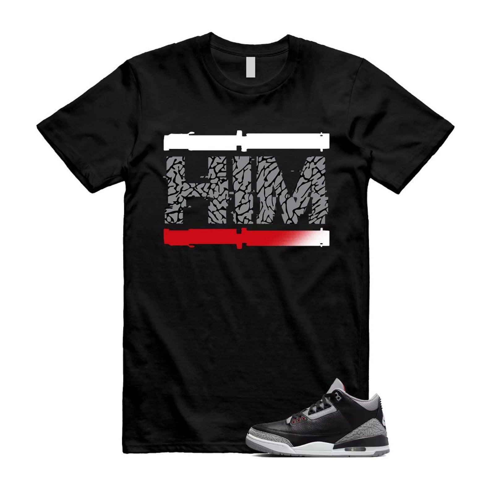 3 Black Cement Grey Fire Red Sail 2024 T Shirt Match HIM ,DN3707-010 T-Shirt, Sneaker Match Tee
