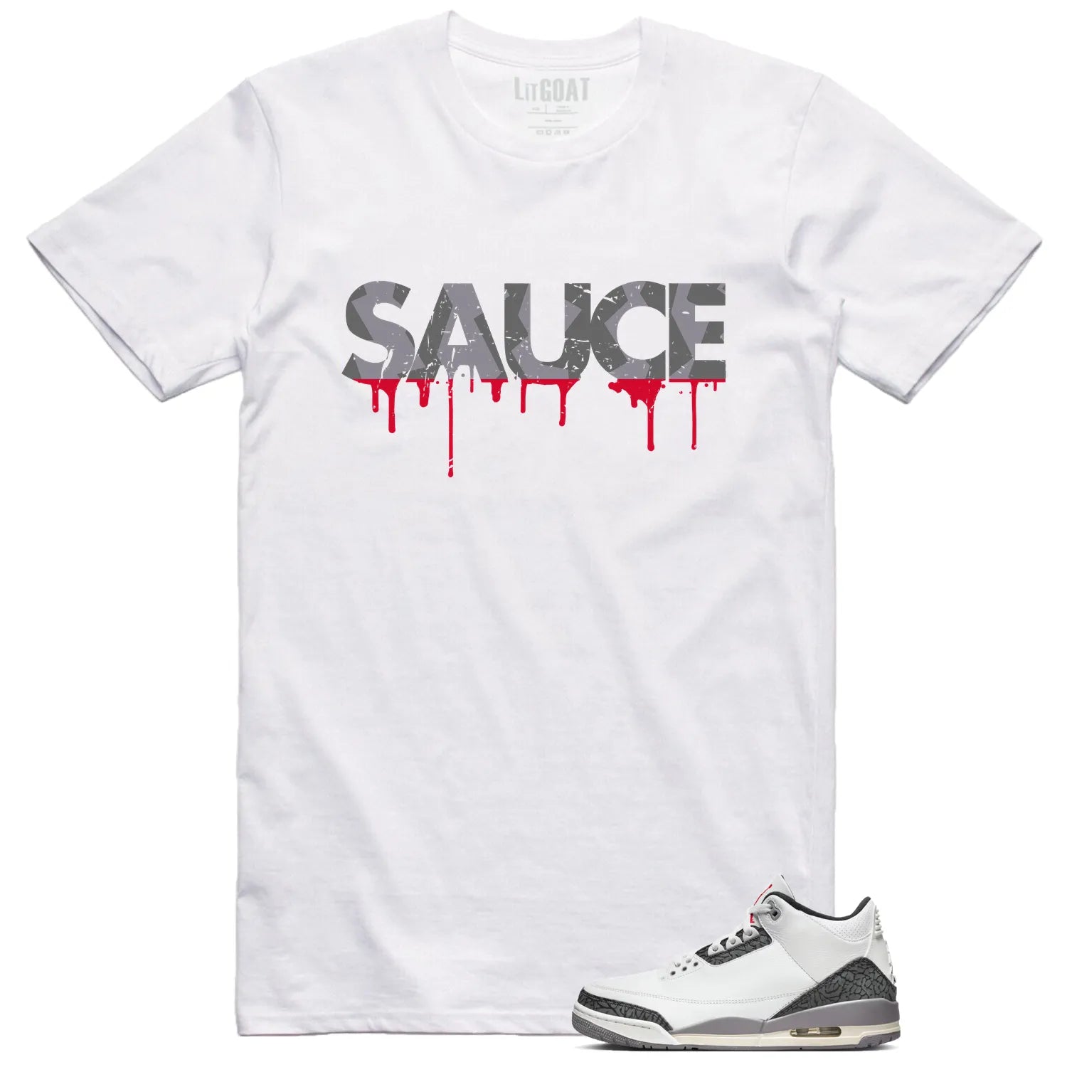 Air Jordan 3 Retro "Cement Grey" Matching T-shirt Sauce CT8532-106 T-Shirt, Sneaker Match Tee