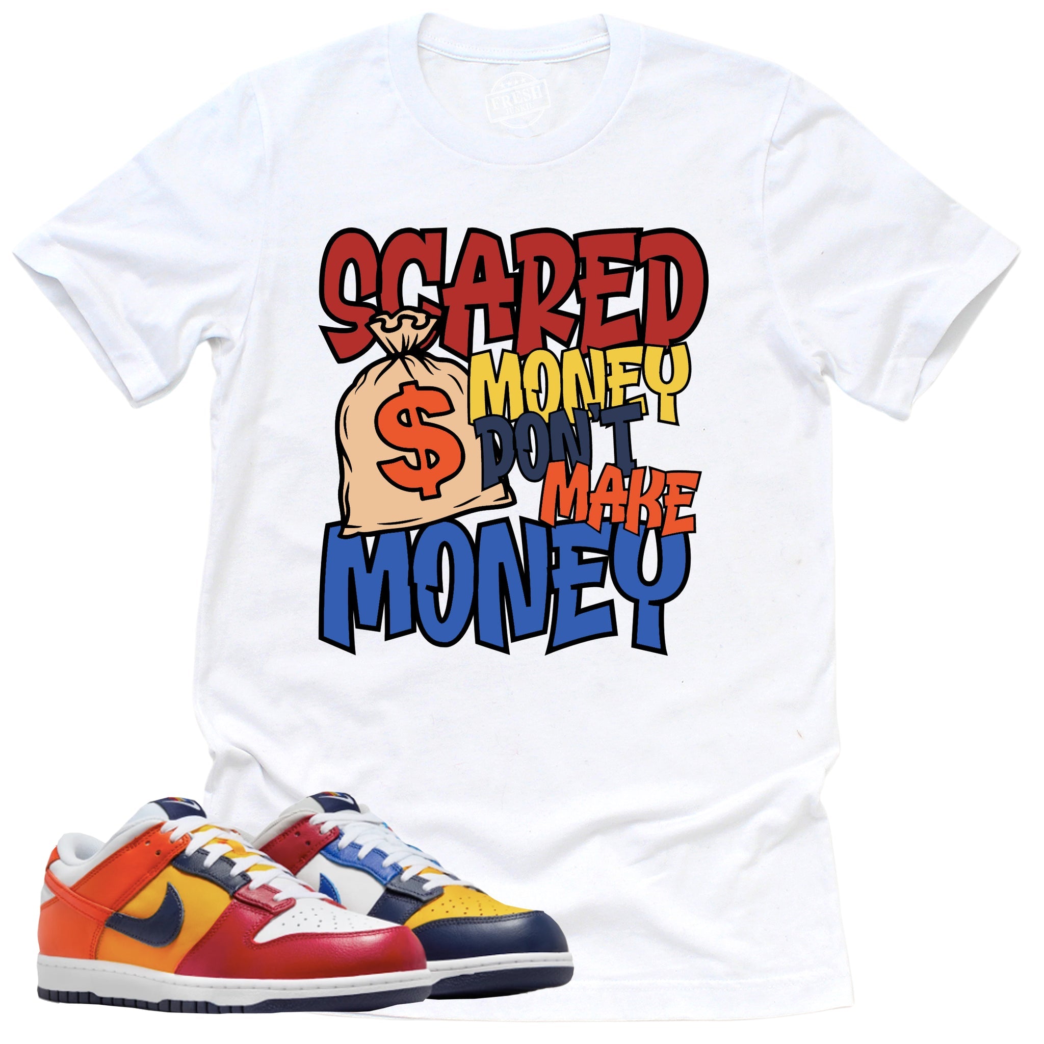 Scared Money Shirt, Retro Dunk Low Midnight Navy And Varsity Red Shirt Match Sneaker ,IB2051-400 T-Shirt, Sneaker Match Tee