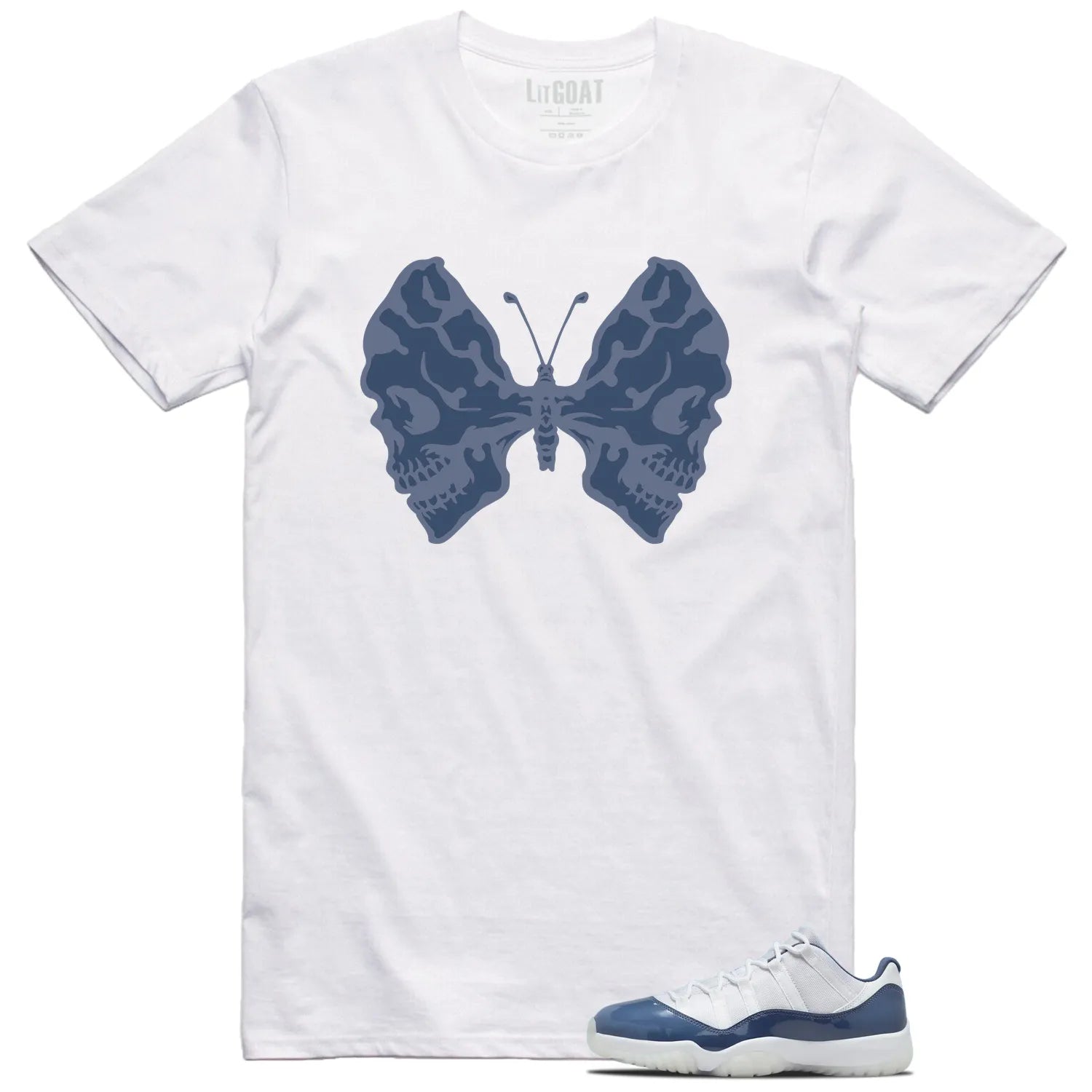Butterfly Skulls Shirt to Match Jordan 11 Diffused Blue FV5104-104 T-Shirt, Sneaker Match Tee