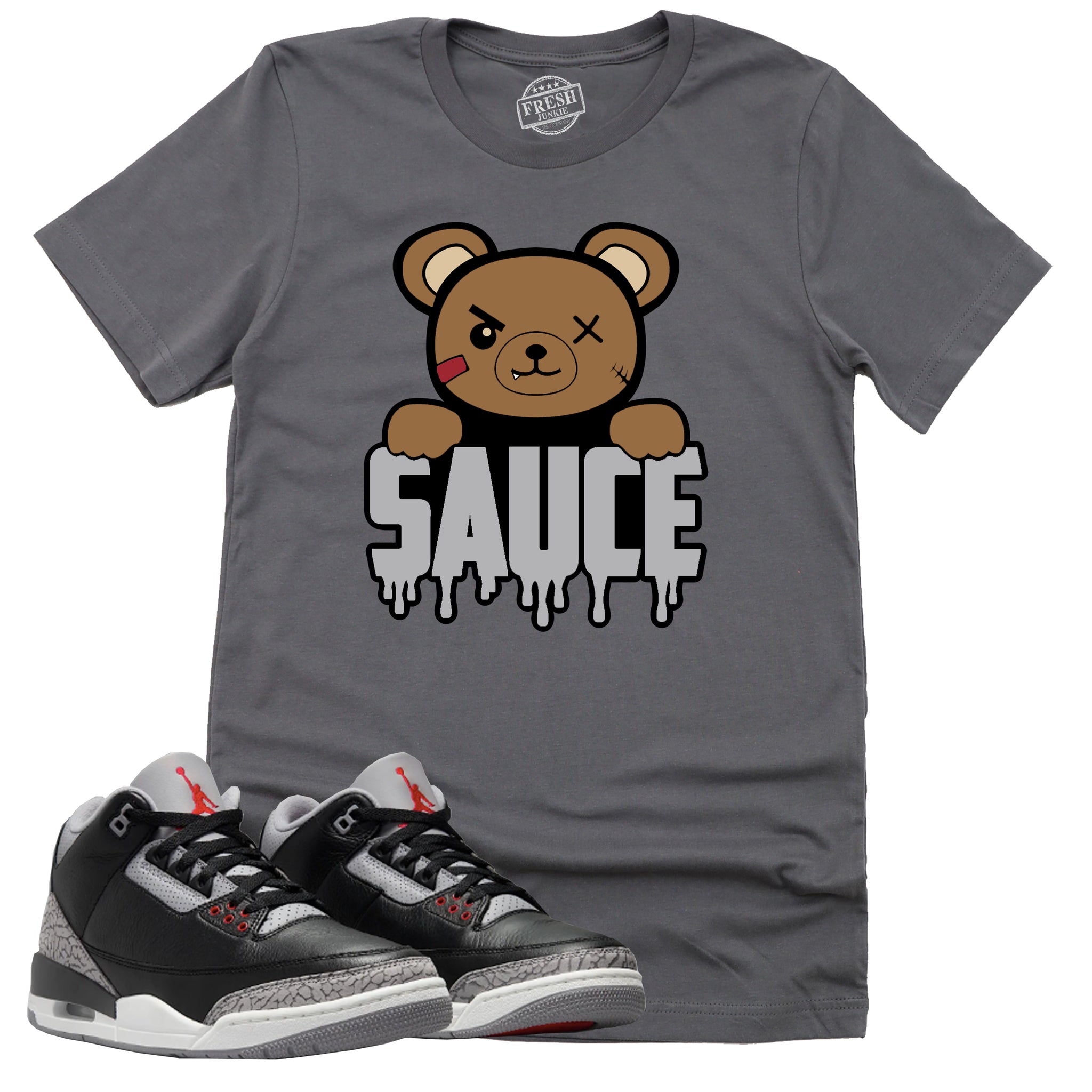 Sauce Shirt, Retro Air Jordan 3 Black Cement Shirt Match Sneaker ,854262-001 T-Shirt, Sneaker Match Tee