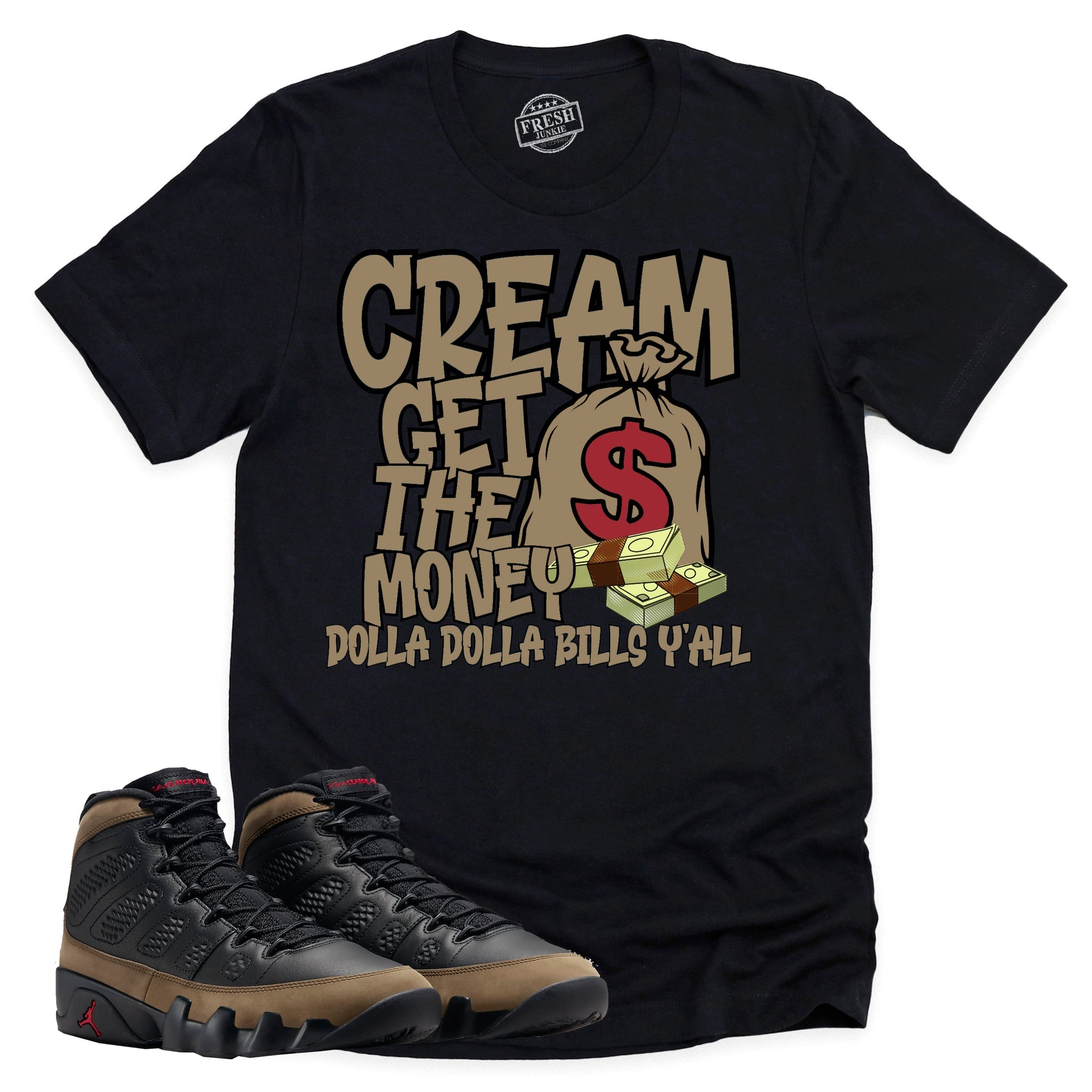 Cream Shirt, Retro Air Jordan 9 Olive Shirt Match Sneaker ,HV4794-030 T-Shirt, Sneaker Match Tee