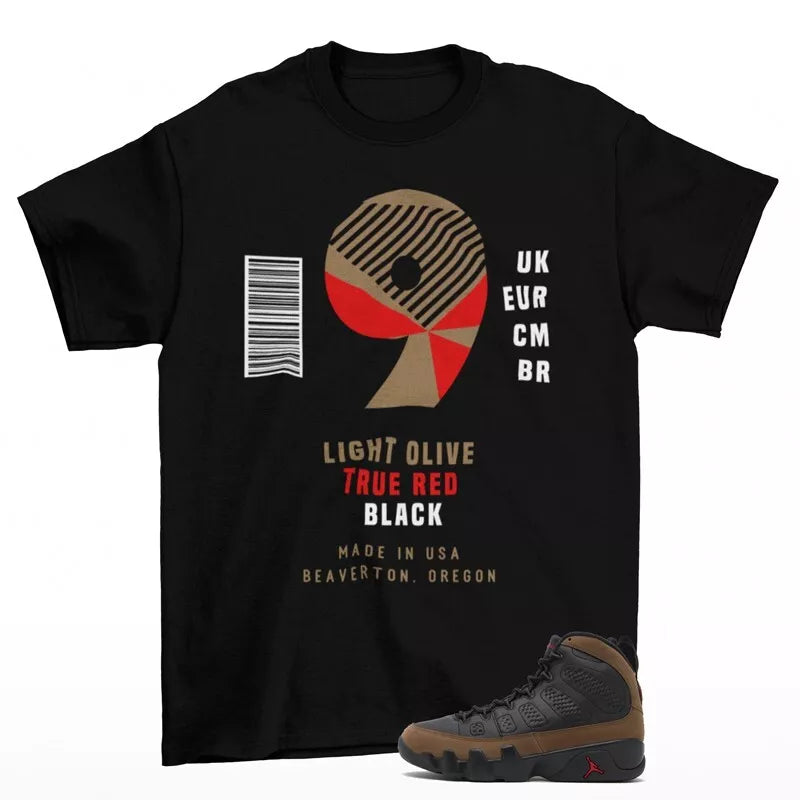 Sneaker Label Shirt Black to Match Jordan 9 Retro Olive HV4794-030 T-Shirt, Sneaker Match Tee