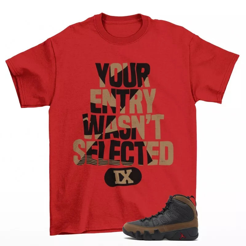 Sneaker Raffle Shirt Red to Match Jordan 9 Retro Olive HV4794-030 T-Shirt, Sneaker Match Tee