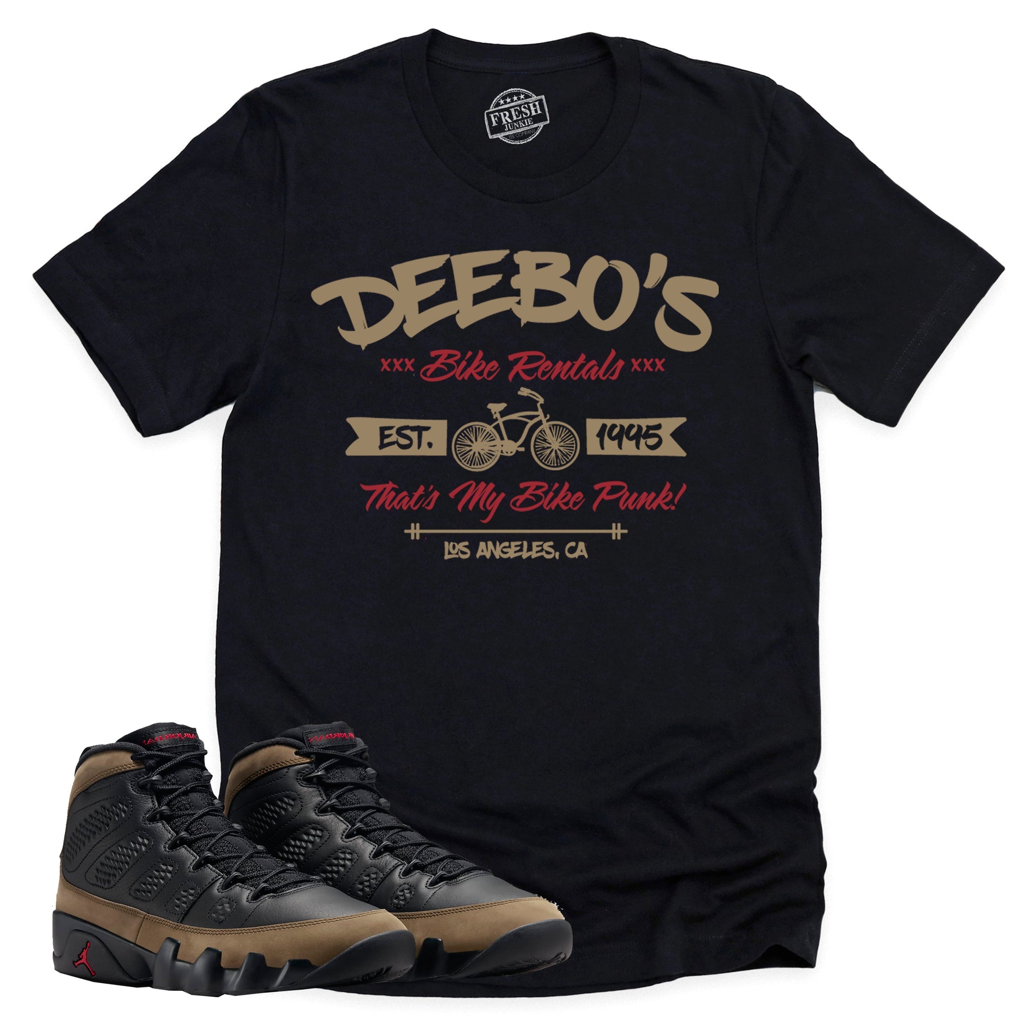 Deebo's Bike Shop Shirt, Retro Air Jordan 9 Olive Shirt Match Sneaker ,HV4794-030 T-Shirt, Sneaker Match Tee