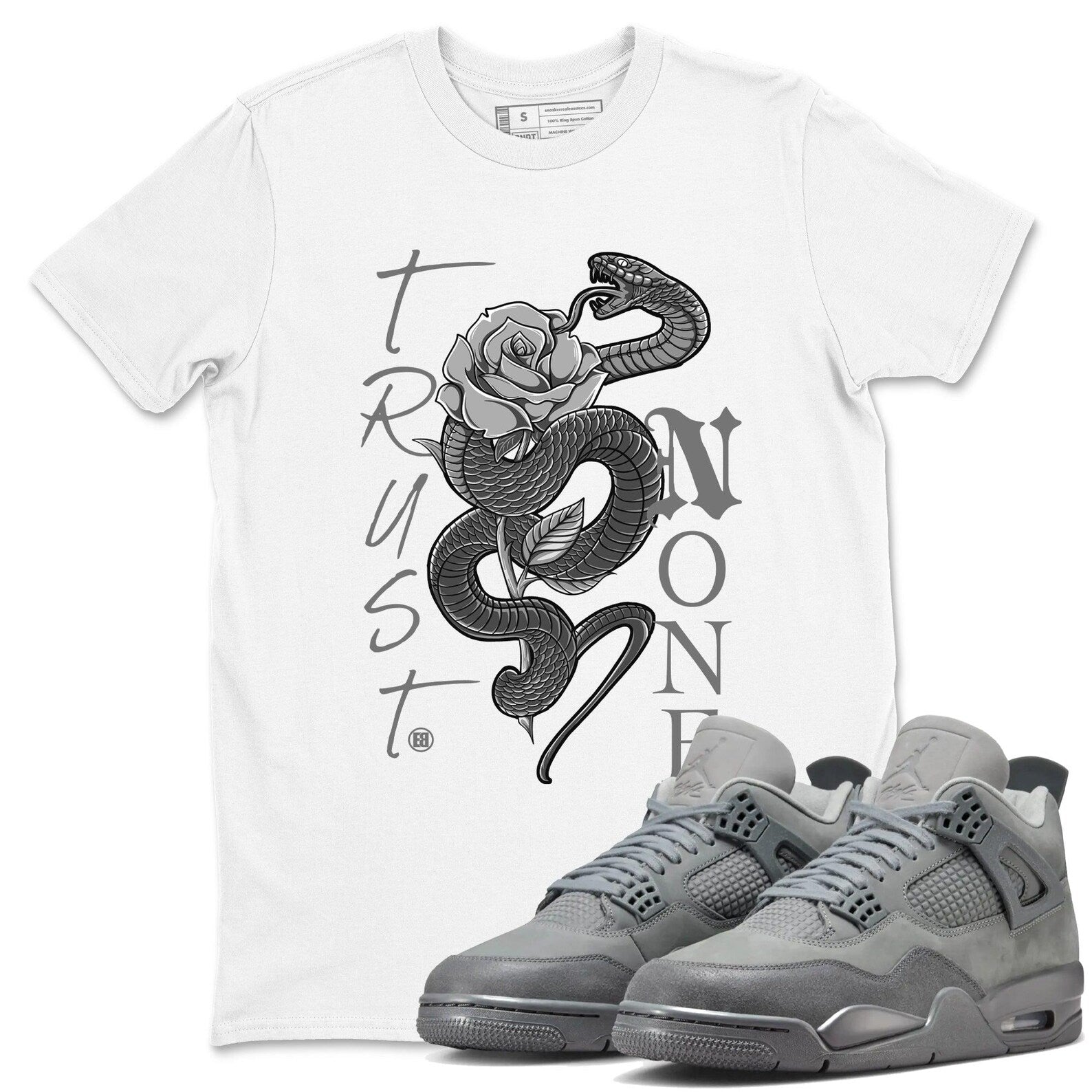 Trust None Sneaker T-Shirt To Match Jordan 4s Wet Cement, FQ7928-001 T-Shirt, Sneaker Match Tee