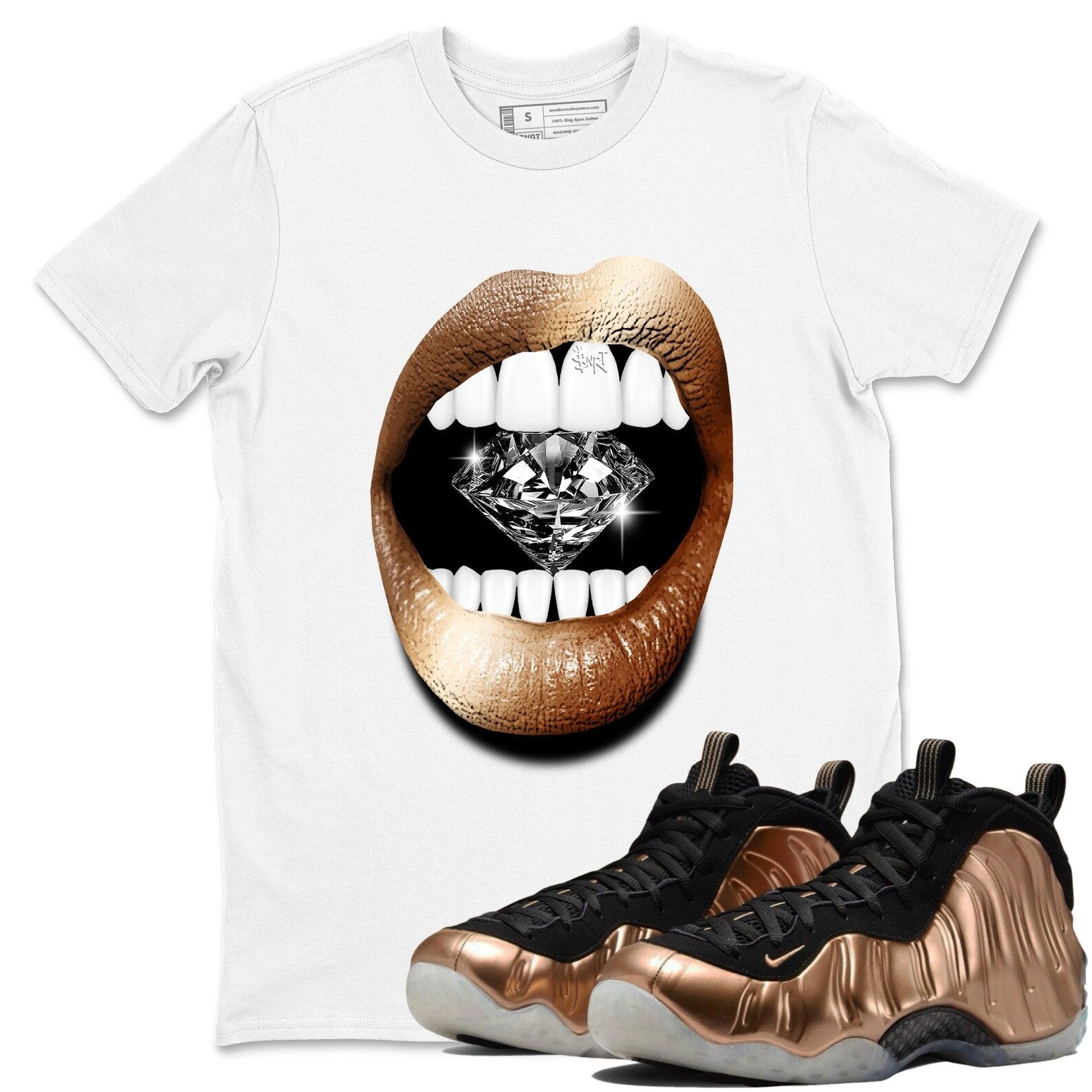 Lips Diamond T-Shirts To Match Jordans Streetwear Air Foamposite One Metallic Copper, FZ9902-001 T-Shirt, Sneaker Match Tee