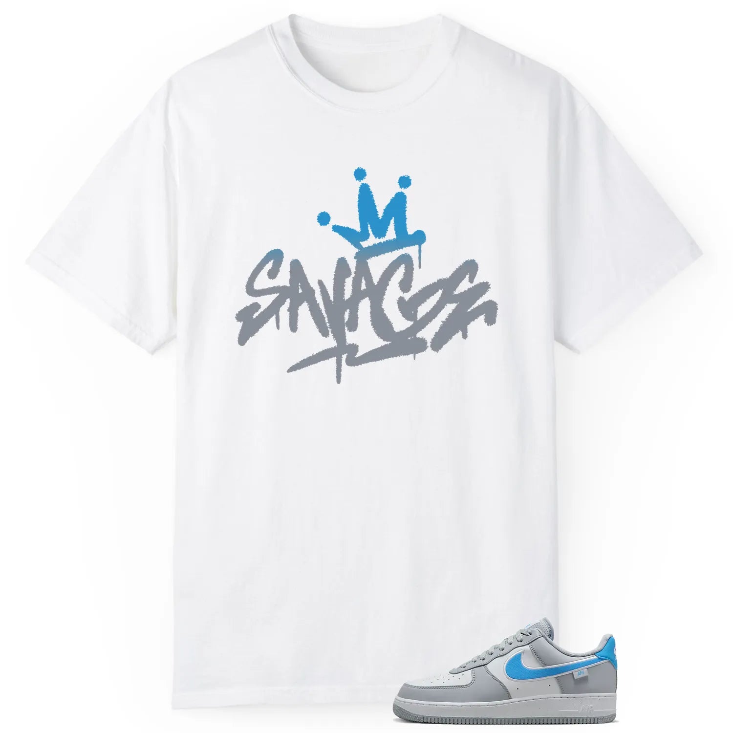 Savage Style Shirt for Air Force 1 Low '07 Next Nature Wolf Grey University Blue Lovers HM0721-001 T-Shirt, Sneaker Match Tee