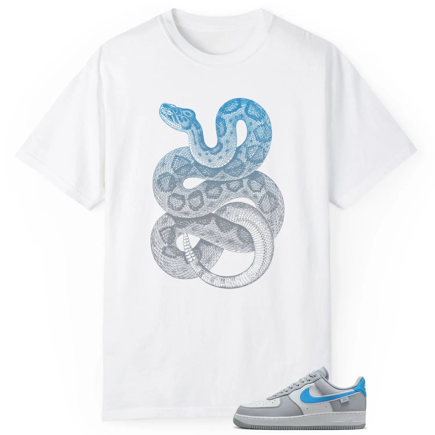 Python Snake Shirt for Air Force 1 Low '07 Next Nature Wolf Grey University Blue Sneaker HM0721-001 T-Shirt, Sneaker Match Tee