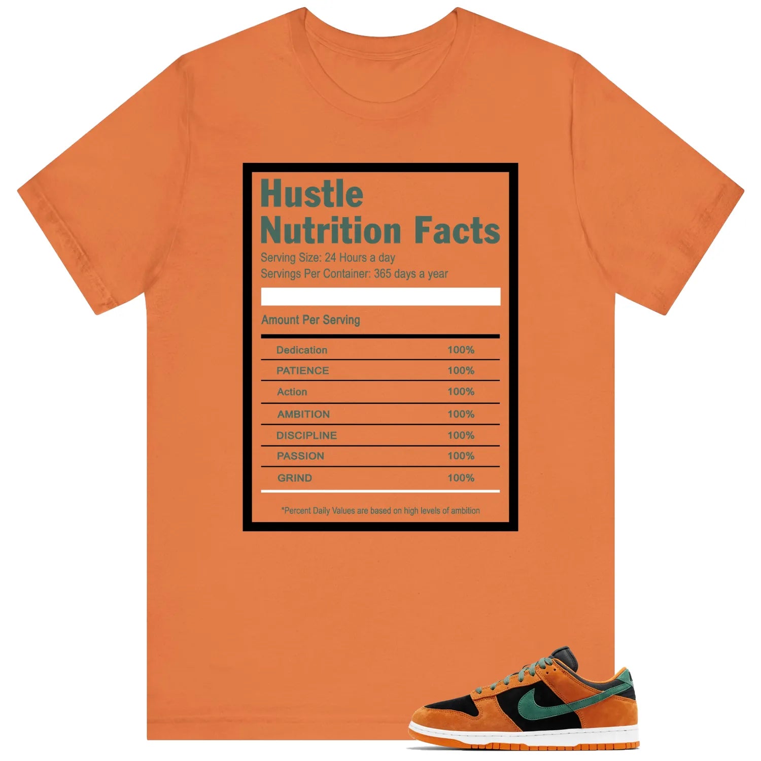 Hustle Facts: Motivational Graphic for Dunk Low Ceramic Black Nori  DA1469-001 T-Shirt, Sneaker Match Tee