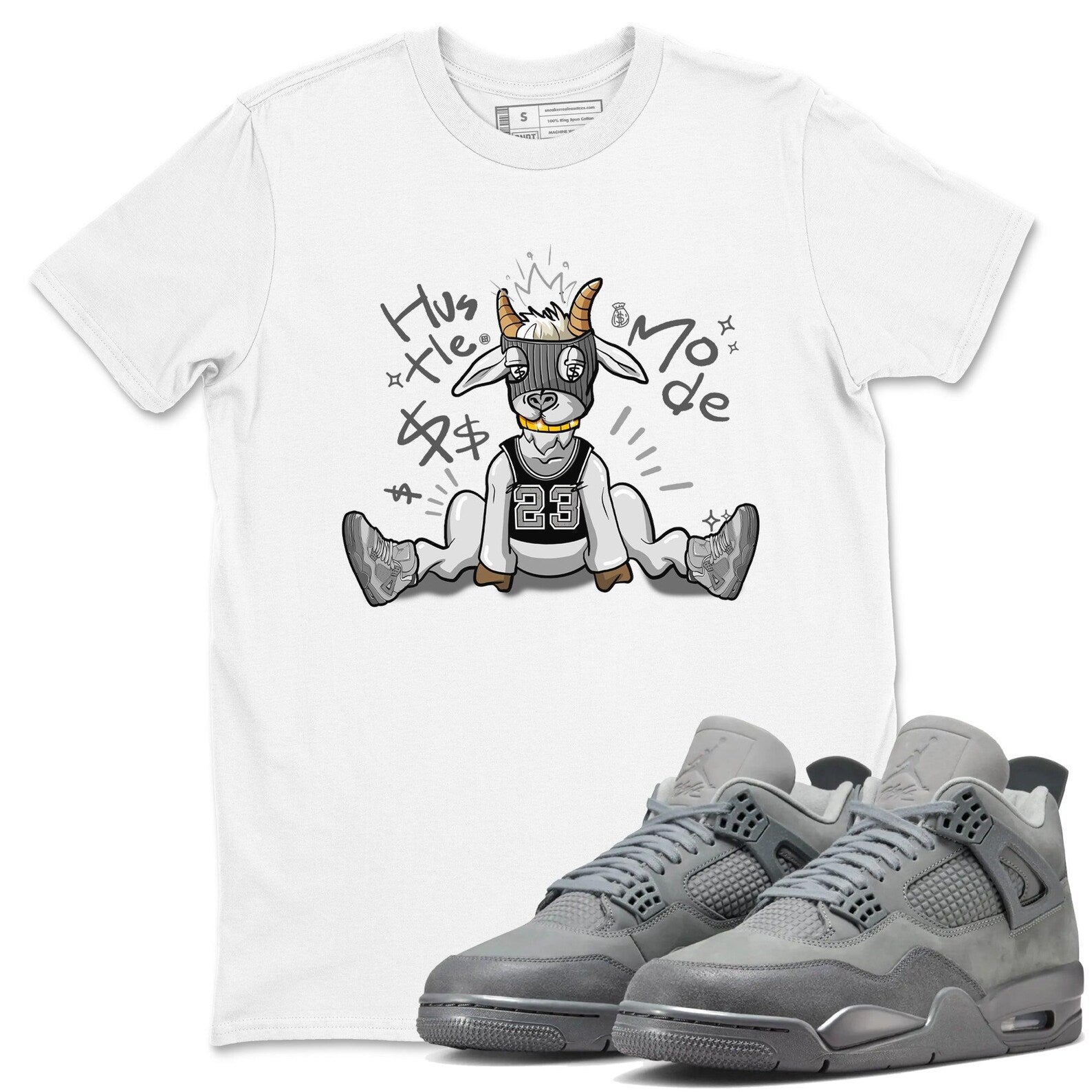 Hustle Goat Sneaker T-Shirt To Match Jordan Jordan 4 SE Wet Cement, FQ7928-001 T-Shirt, Sneaker Match Tee