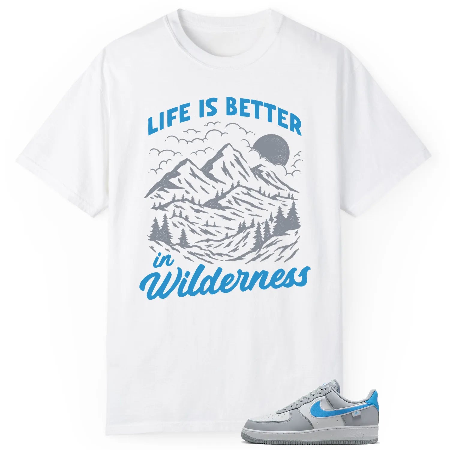 Wilderness Tee  Perfect with Air Force 1 Low '07 Next Nature Wolf Grey University Blue HM0721-001 T-Shirt, Sneaker Match Tee