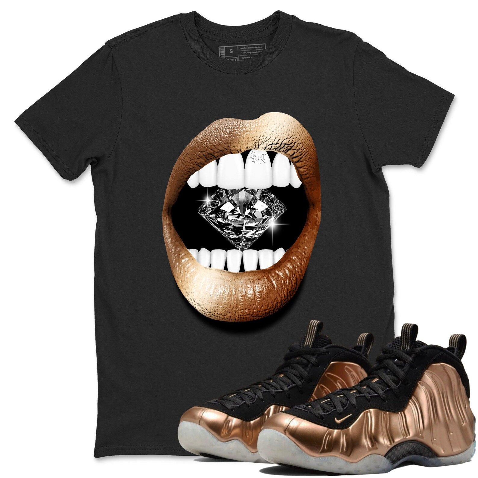 Lips Diamond T-Shirts To Match Jordans Streetwear Air Foamposite One Metallic Copper, FZ9902-001 T-Shirt, Sneaker Match Tee