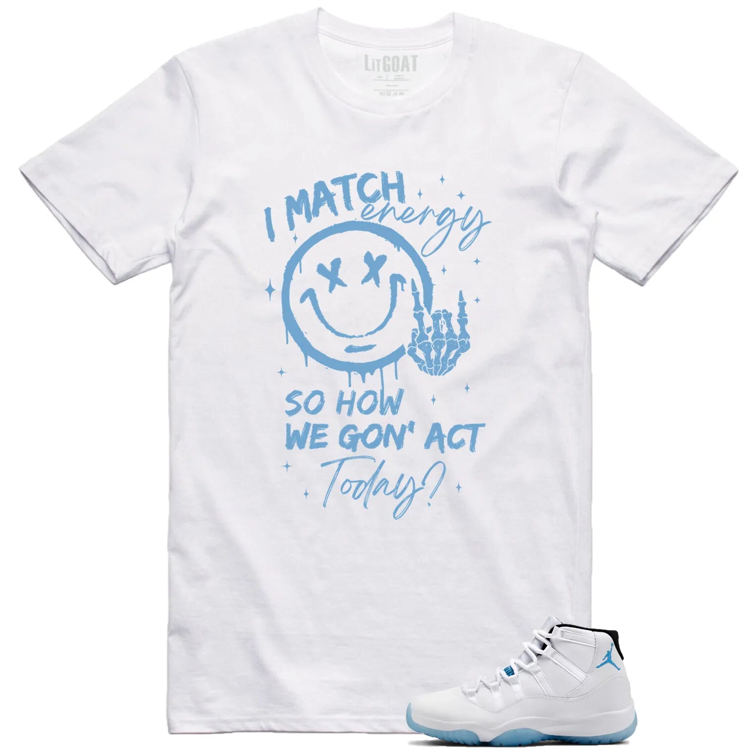 Jordan 11 Legend Blue Matching Tee Shirt , Match Energy CT8012-104 T-Shirt, Sneaker Match Tee