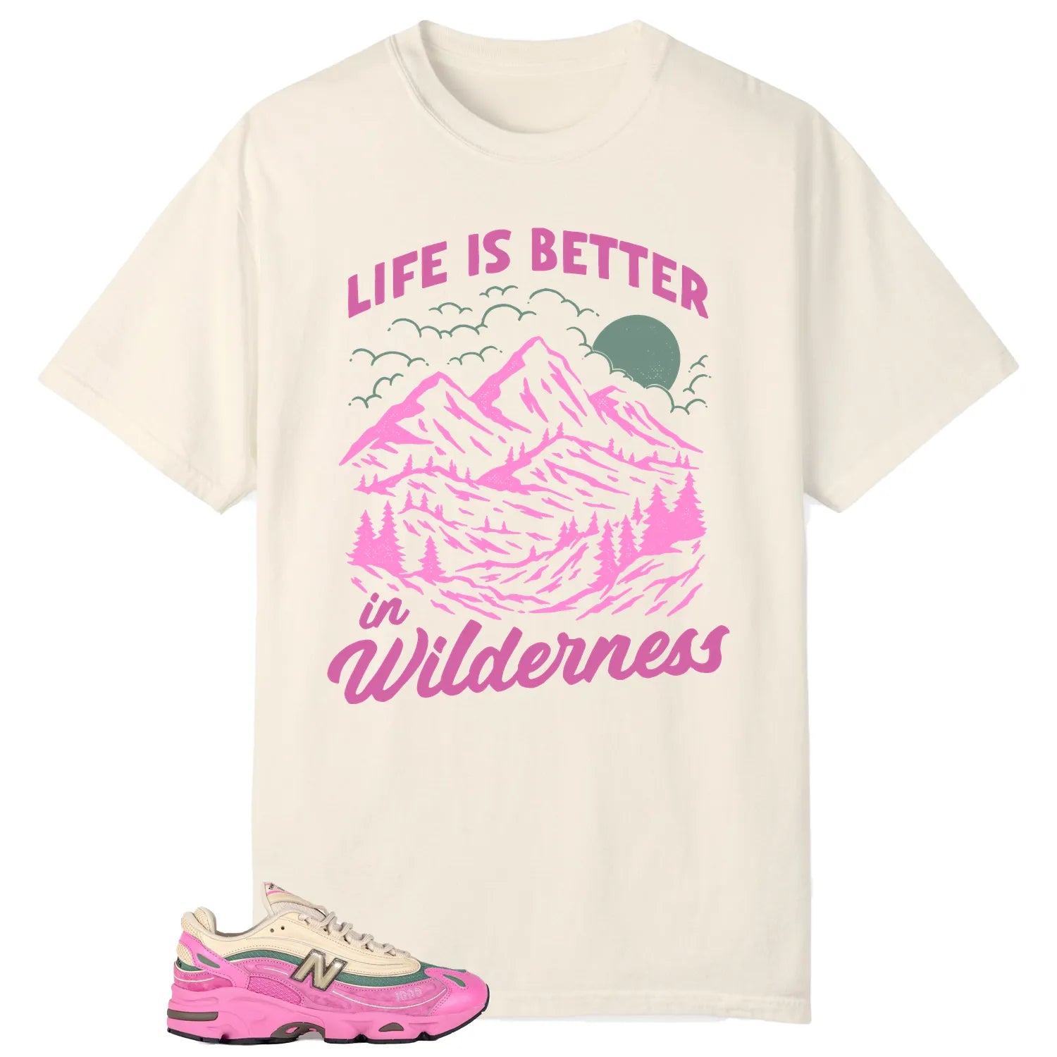 Wilderness Tee , Perfect with New Balance 1000 Tan Pink M1000MC T-Shirt, Sneaker Match Tee