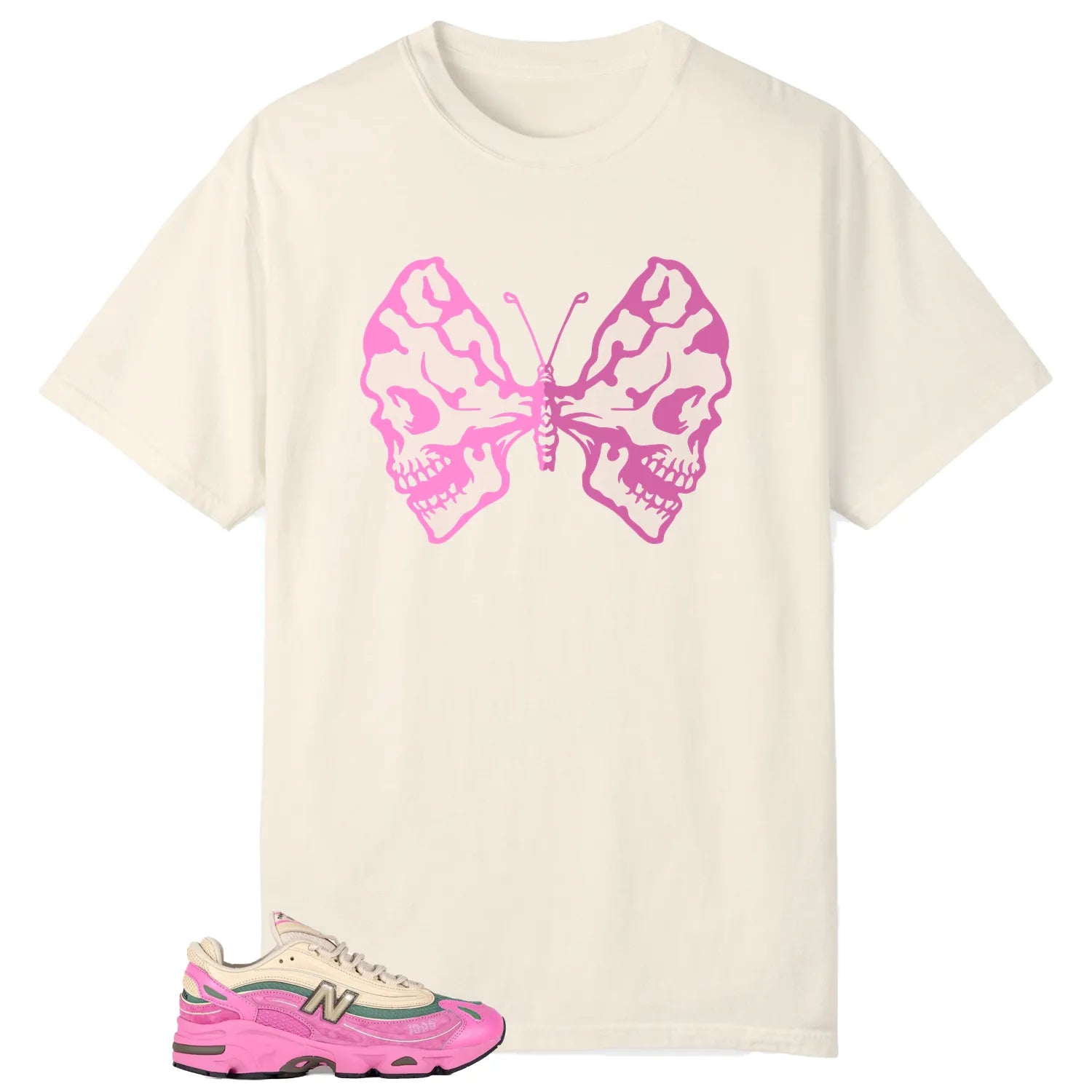 Butterfly Skulls Shirt for New Balance 1000 Tan Pink Fans M1000MC T-Shirt, Sneaker Match Tee