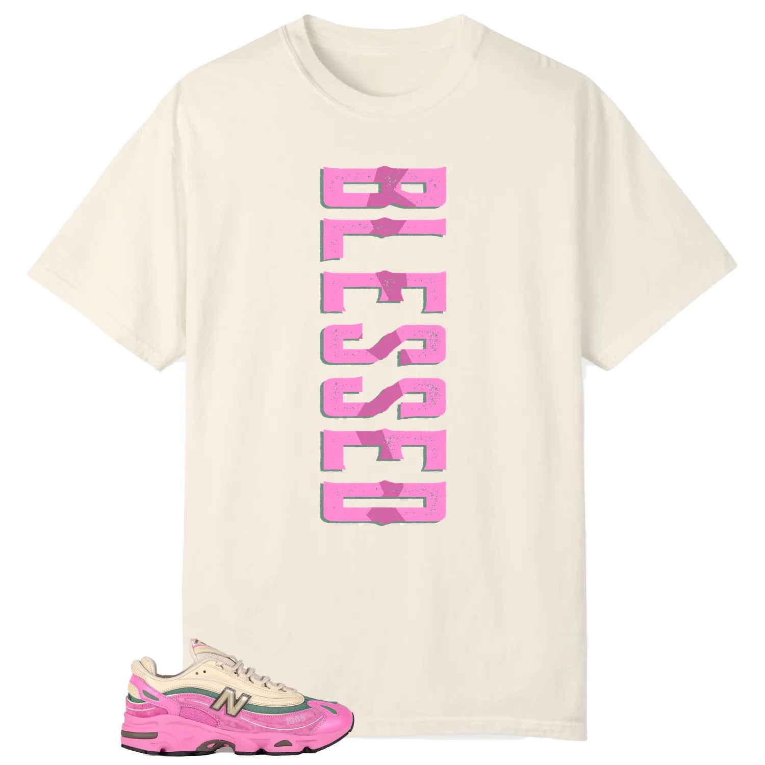 Blessed Tee , New Balance 1000 Tan Pink Match M1000MC T-Shirt, Sneaker Match Tee