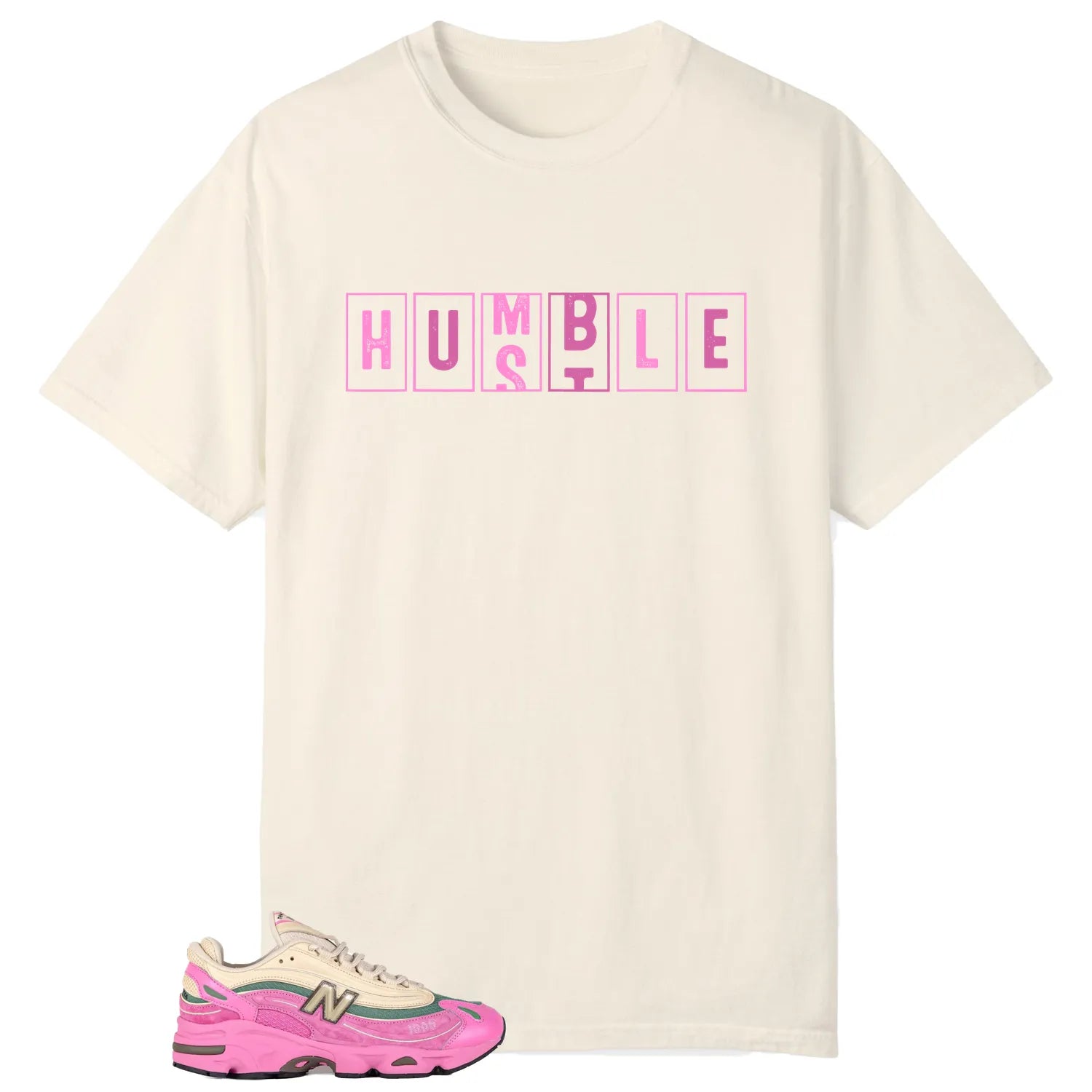 New Balance 1000 Tan Pink , Hustle Humble T-Shirt M1000MC T-Shirt, Sneaker Match Tee