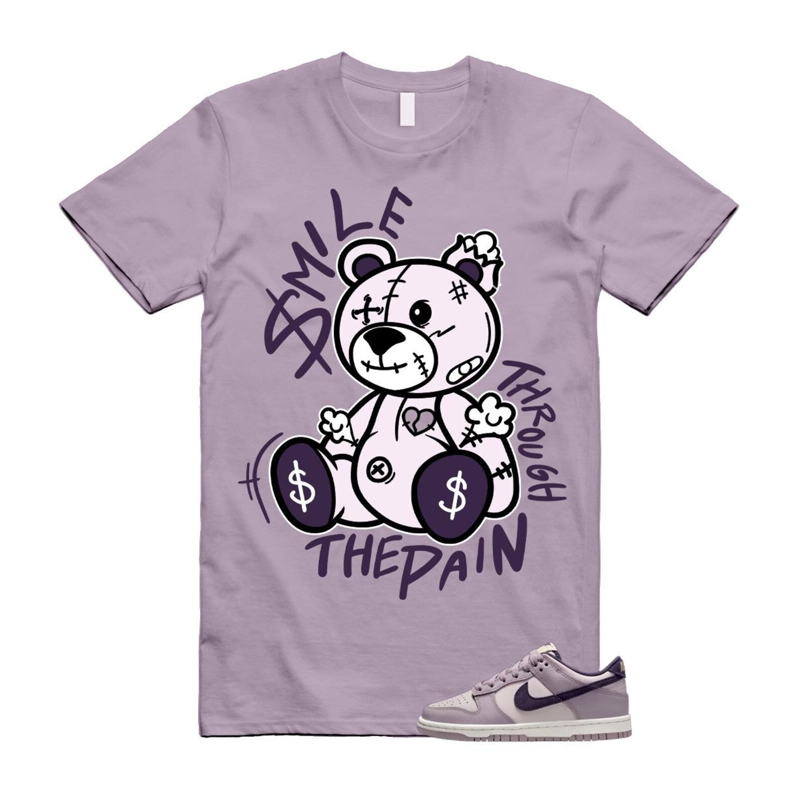Dunk Light Violet Ore Platinum Dark Raisin T Shirt Match Smile Through The Pain HQ3642-202 T-Shirt, Sneaker Match Tee