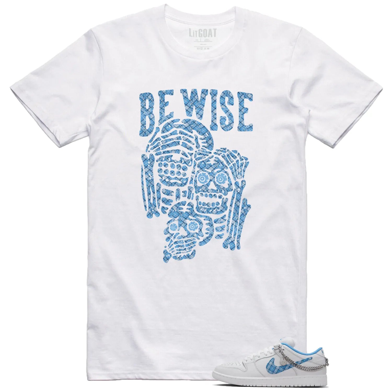 SB Dunk Low Pro x Nicole Hause White University Blue ‘Be Wise’ Matching Shirt FZ8802-100 T-Shirt, Sneaker Match Tee