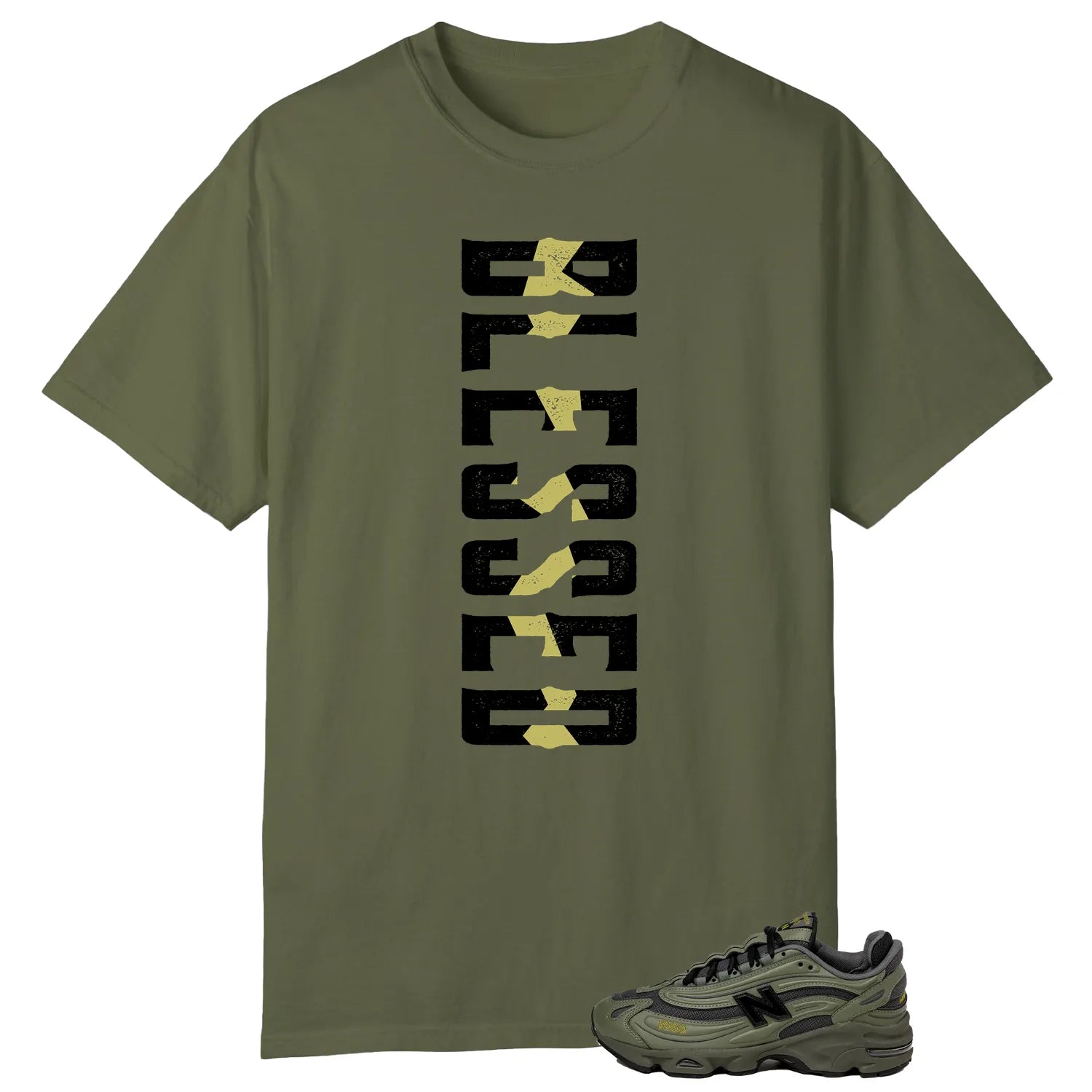 Blessed Tee , New Balance 1000 Dark Olivine Match M1000EA T-Shirt, Sneaker Match Tee