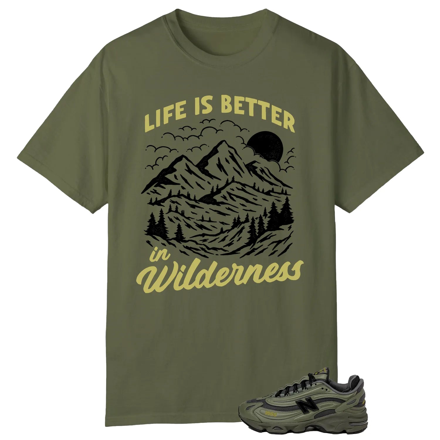 Wilderness Tee , Perfect with New Balance 1000 Dark Olivine M1000EA T-Shirt, Sneaker Match Tee