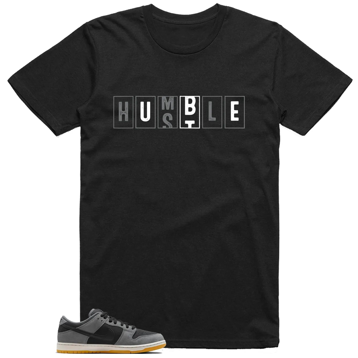 SB Dunk Low Dark Smoke Grey , Hustle Humble T-Shirt HF3063-001 T-Shirt, Sneaker Match Tee