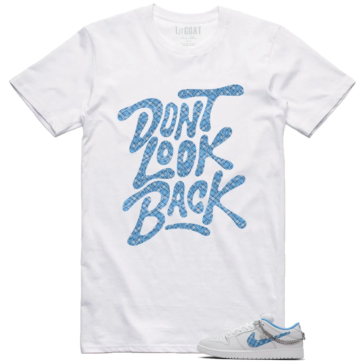 SB Dunk Low Pro x Nicole Hause White University Blue Style: Don’t Look Back Shirt FZ8802-100 T-Shirt, Sneaker Match Tee