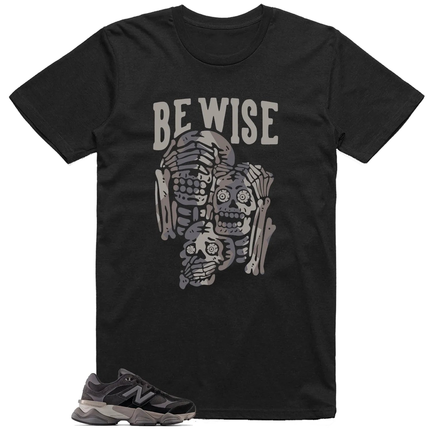 New Balance 9060 Black Castlerock Grey ‘Be Wise’ Matching Shirt U9060BLK T-Shirt, Sneaker Match Tee