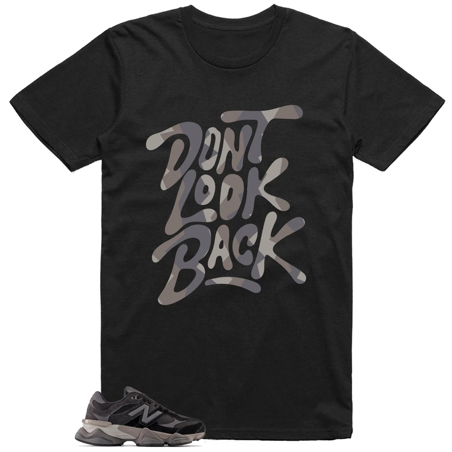 New Balance 9060 Black Castlerock Grey Style: Don’t Look Back Shirt U9060BLK T-Shirt, Sneaker Match Tee