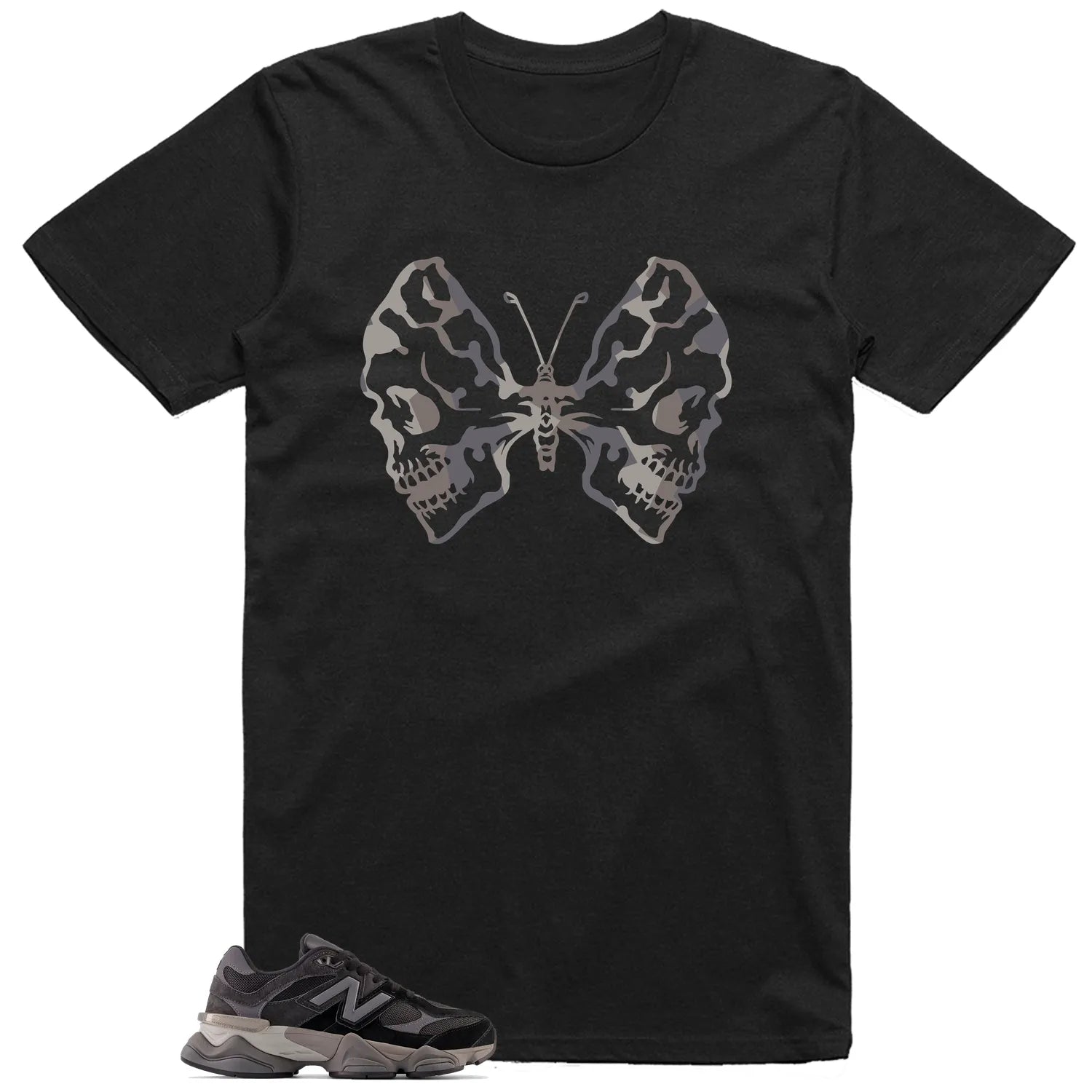 Butterfly Skulls Shirt for New Balance 9060 Black Castlerock Grey Fans U9060BLK T-Shirt, Sneaker Match Tee