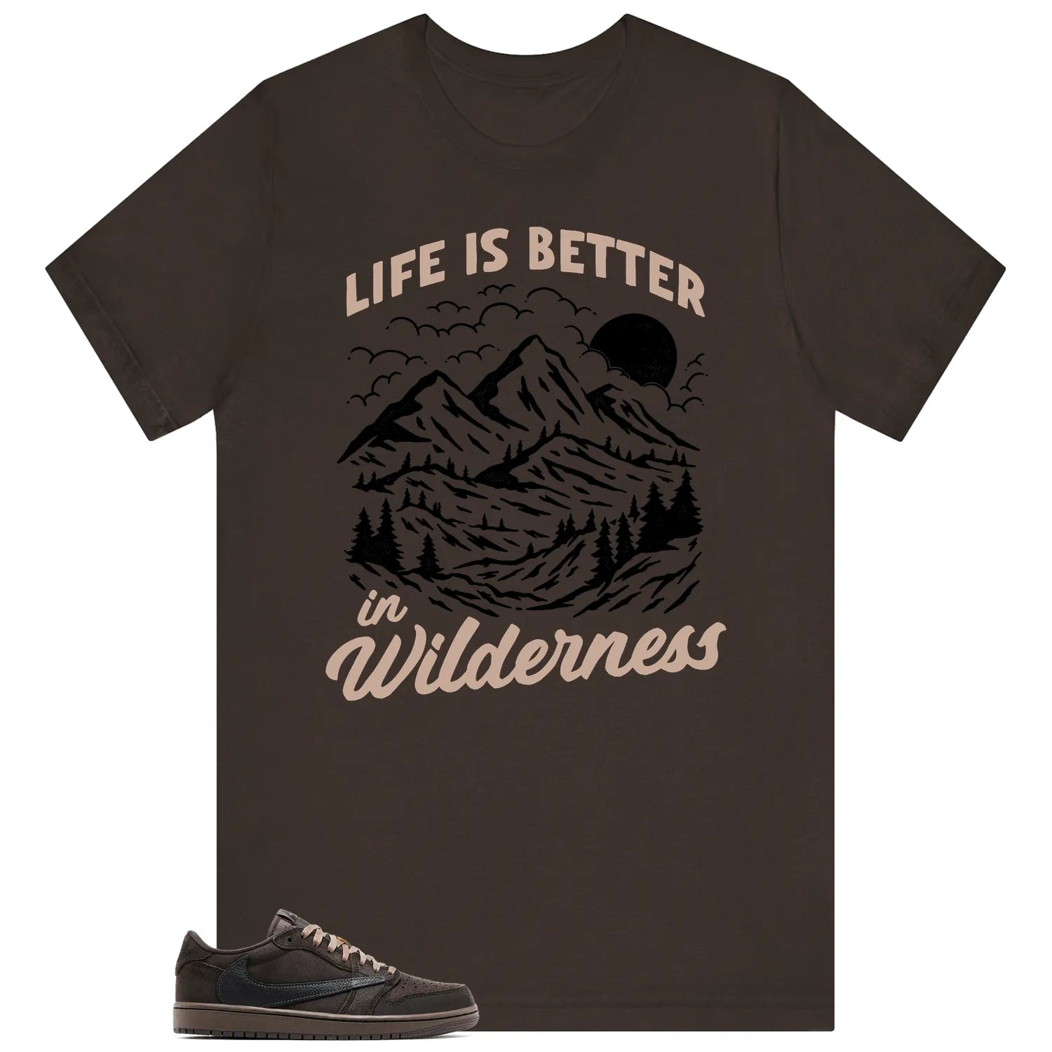 Wilderness Tee , Perfect with Travis Scott x Air Jordan 1 Low OG Velvet Brown DM7866-202 T-Shirt, Sneaker Match Tee