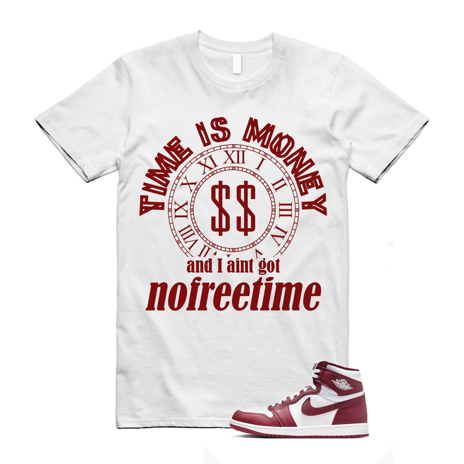 1 Artisanal Team Red Retro High OG White T Shirt Match FREE TIME DZ5485-160 T-Shirt, Sneaker Match Tee