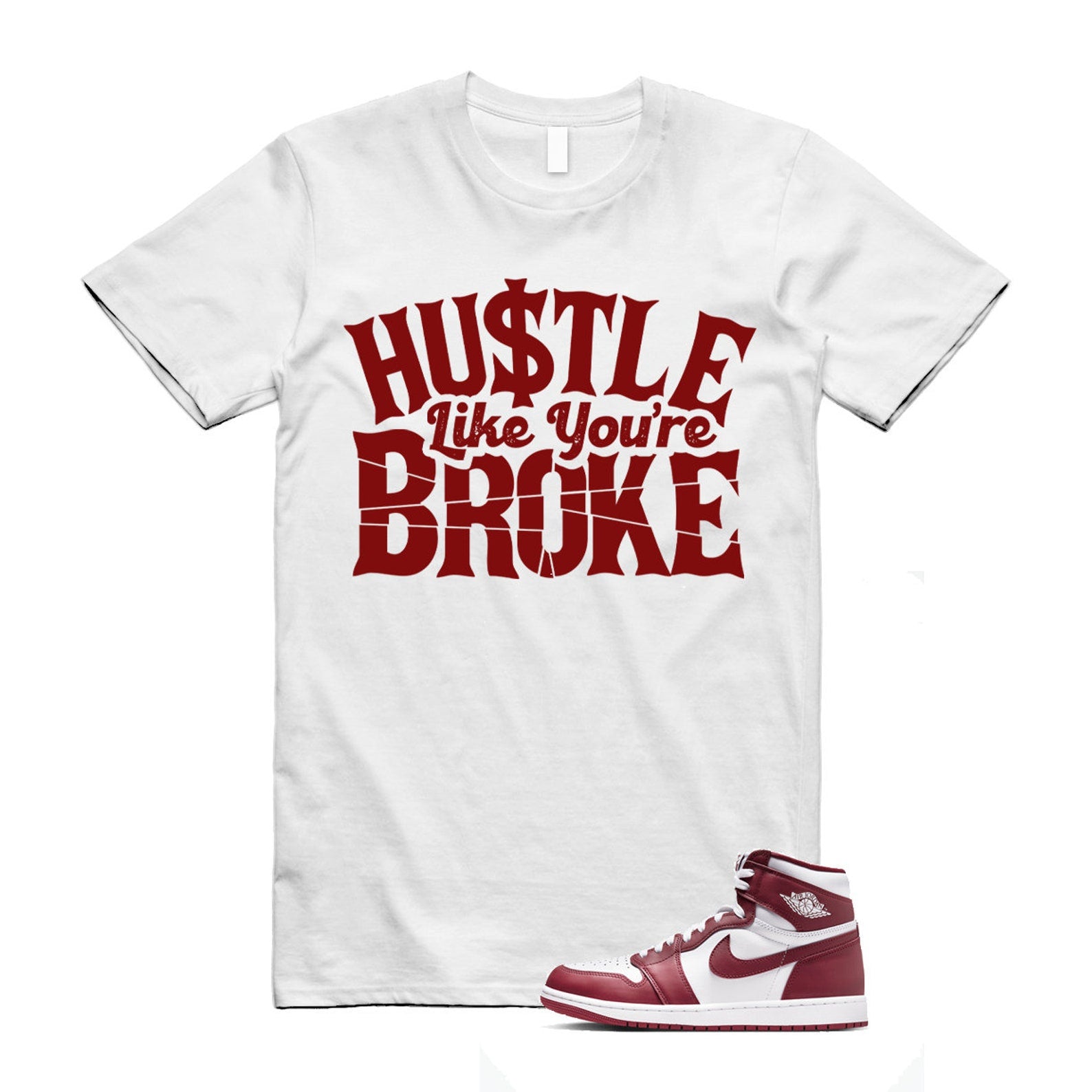 1 Artisanal Team Red Retro High OG White T Shirt Match BROKE DZ5485-160 T-Shirt, Sneaker Match Tee